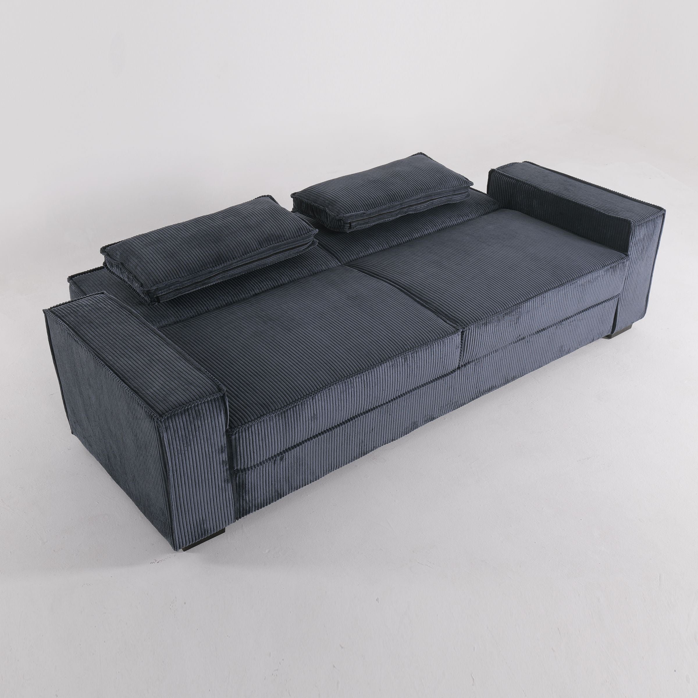 Deep Blue Corduroy Sofa Bed with Adjustable Backrest and Spring Support Living and Home 