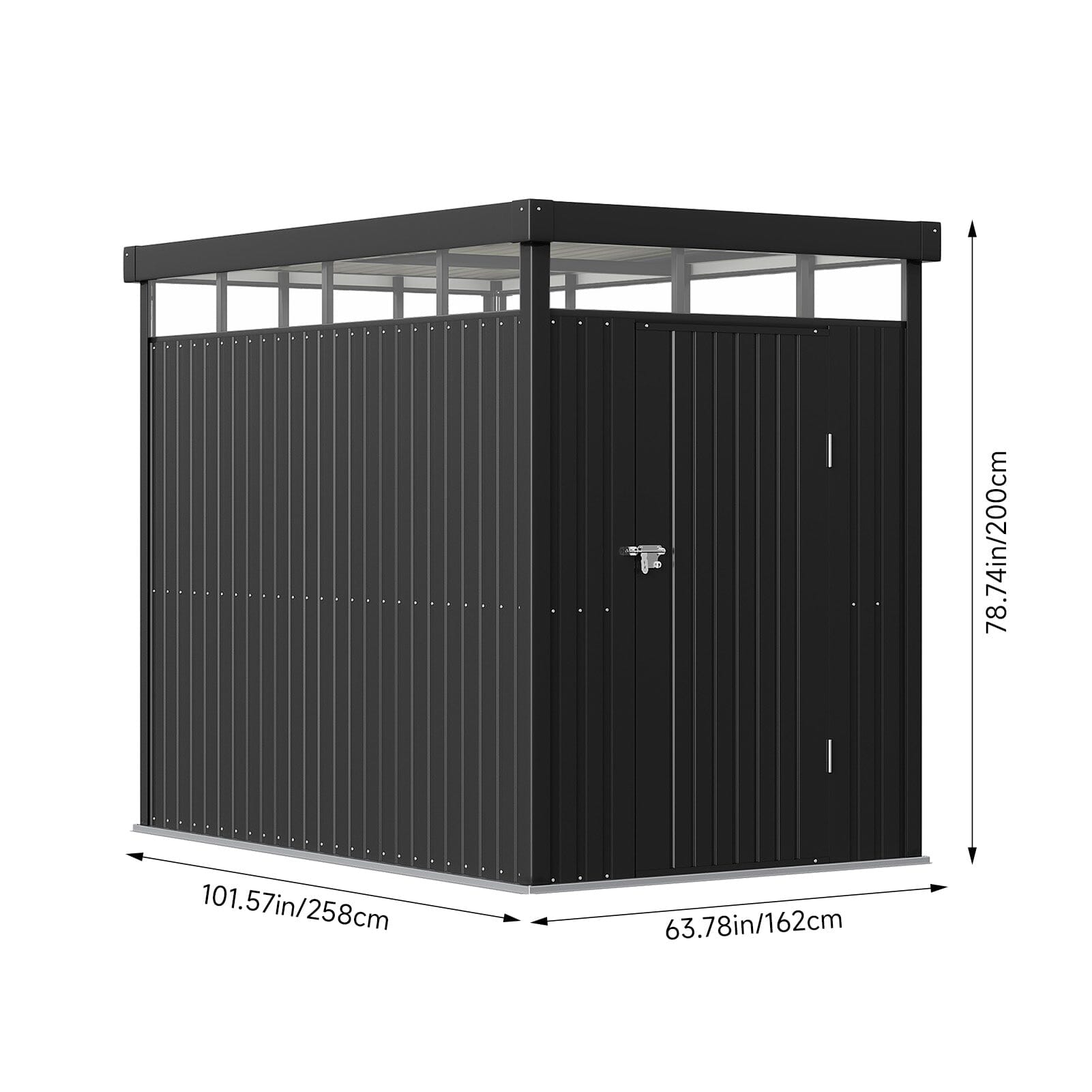 2x2.6x2m/1.6x2.6x2m/2.6x3x2m/4x3x2m Charcoal Black Galvanized Steel Storage Shed with Double/Single Lockable Doors Living and Home 
