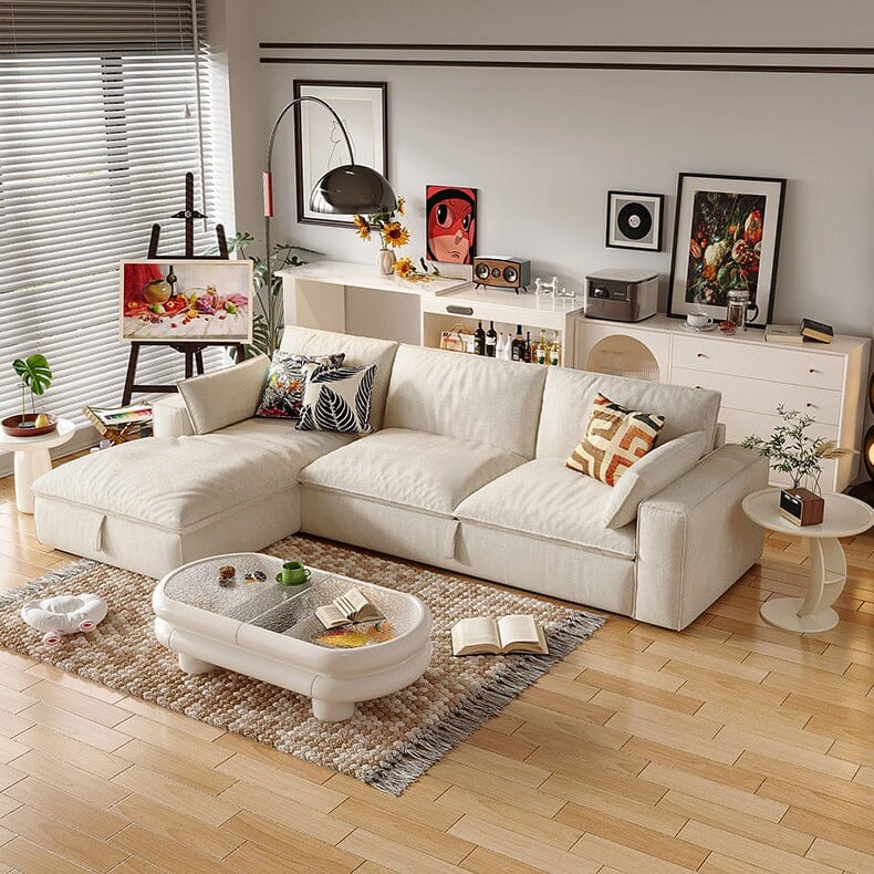 Cottonfy Creamy Tofu Block Pullout Sofa Bed with Storage Living and Home 
