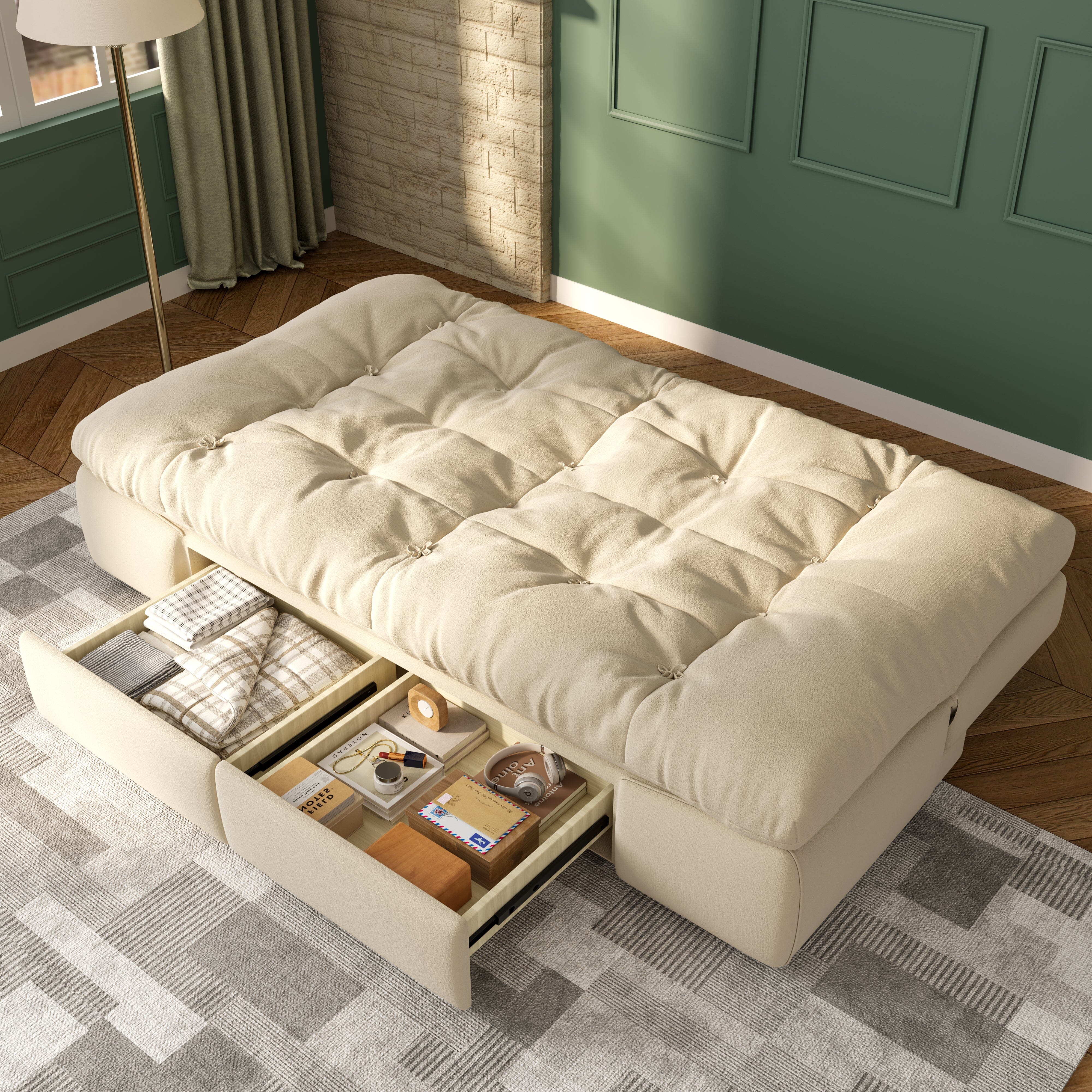 Cottonfy Upgrade Cream Cloud Double Folding Sofa Bed with Storage Cottonfy UK 