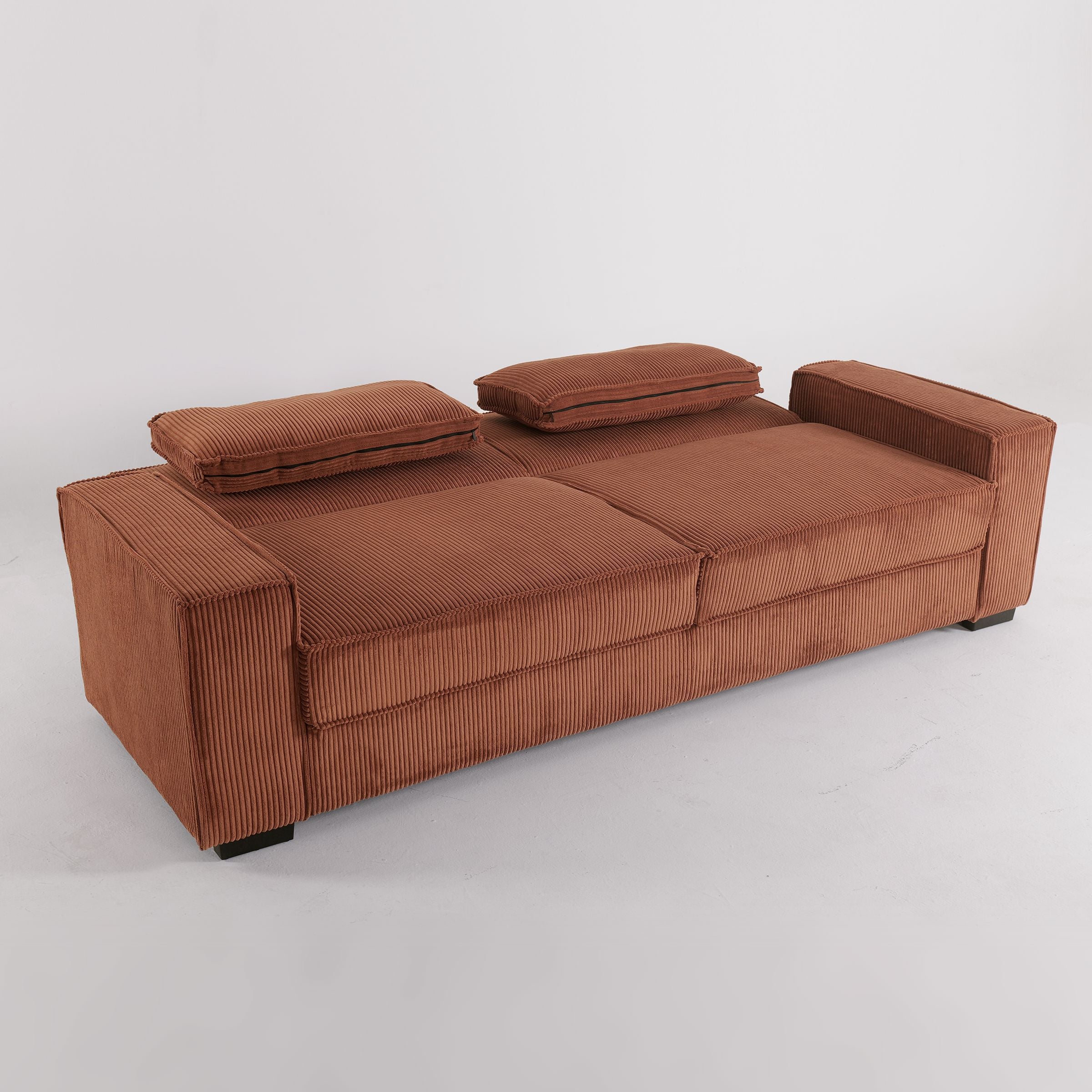 Caramel & Deep Blue Corduroy Sofa Bed with Adjustable Backrest and Spring Coil Support Living and Home 