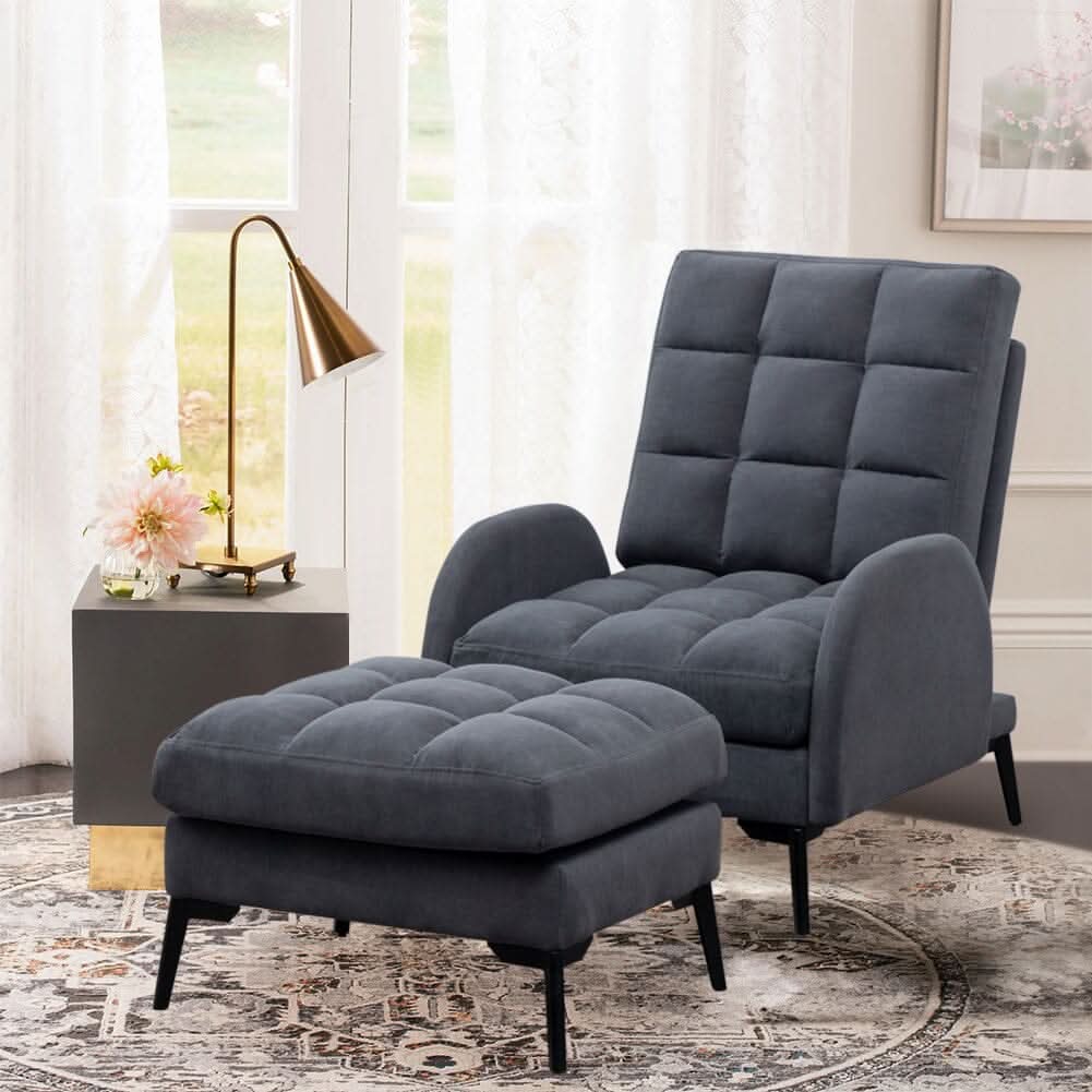 Upholstered Adjustable Backrest Velvet Sleeper Recliner Come Ottoman