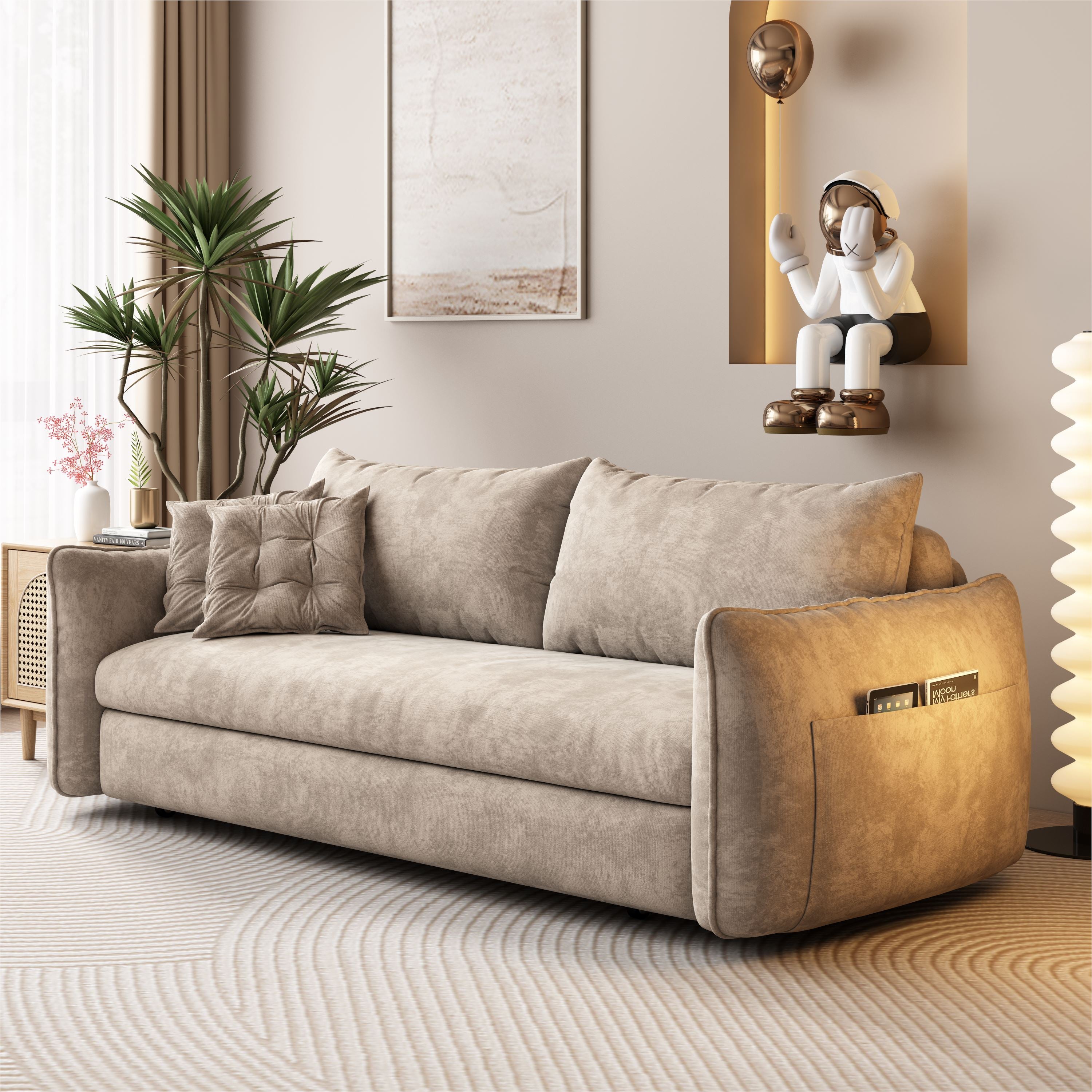 Upgrade Adjustable Multifunctional 3 Seater Sofa Bed with Storage Space Living and Home 