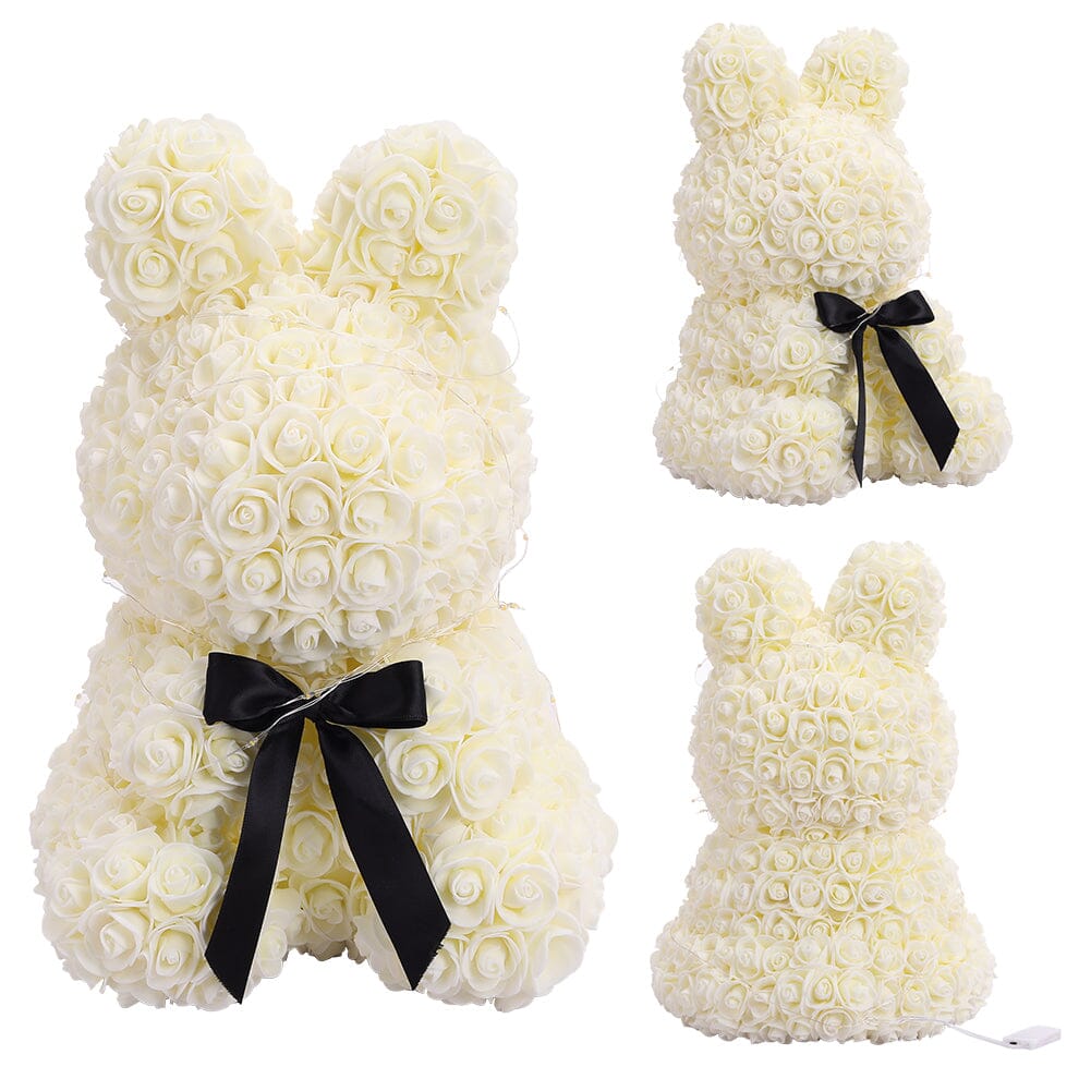 Simulation Foam Forever Rose Bunny Gift Box-White With Light String Living and Home 