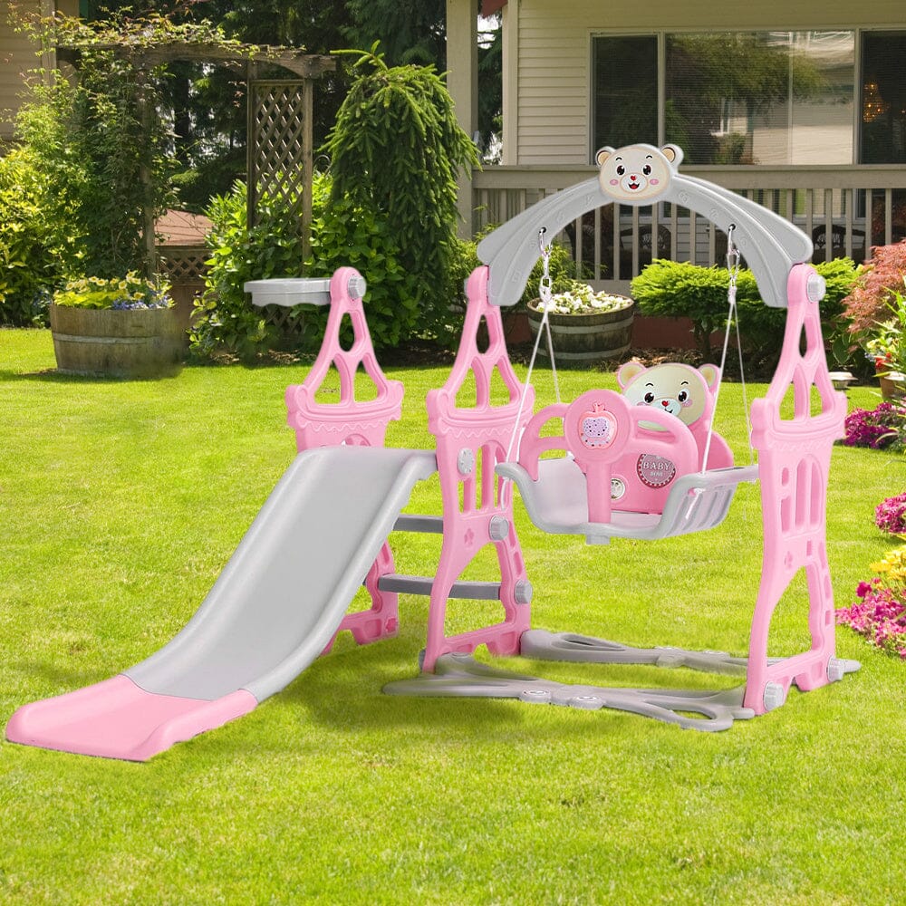 3 In 1 Fun Cyan/Pink Kids Toddler Swing and Slide Set Indoor and Outdoor Swing & Slide Living and Home 