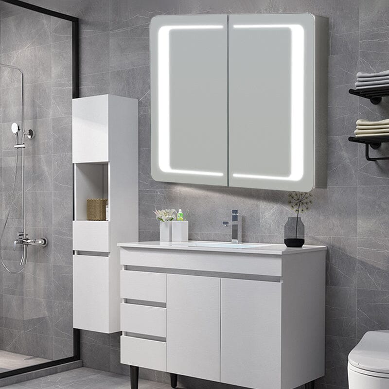 LED Rectangle Bathroom Wall Mounted Double-Door Mirror Cabinet Living and Home 