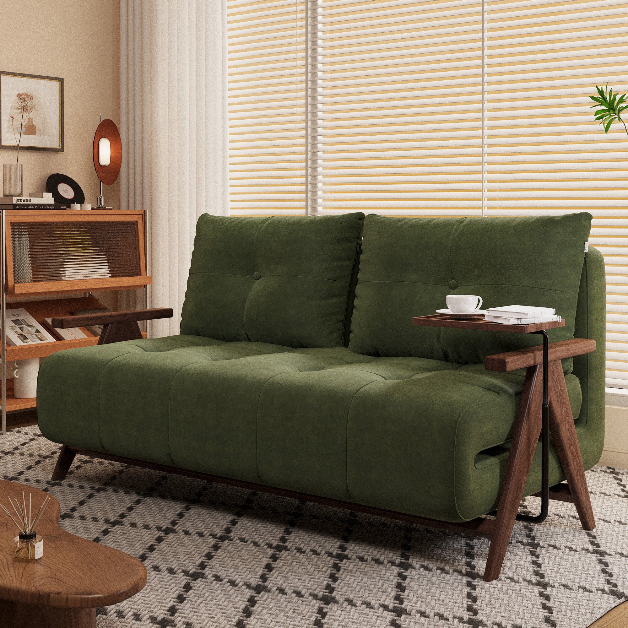 Cottonfy Foldable Matte Fabric Solid Wood 3 Mode Sofa Bed Cottonfy UK Green 136CM 