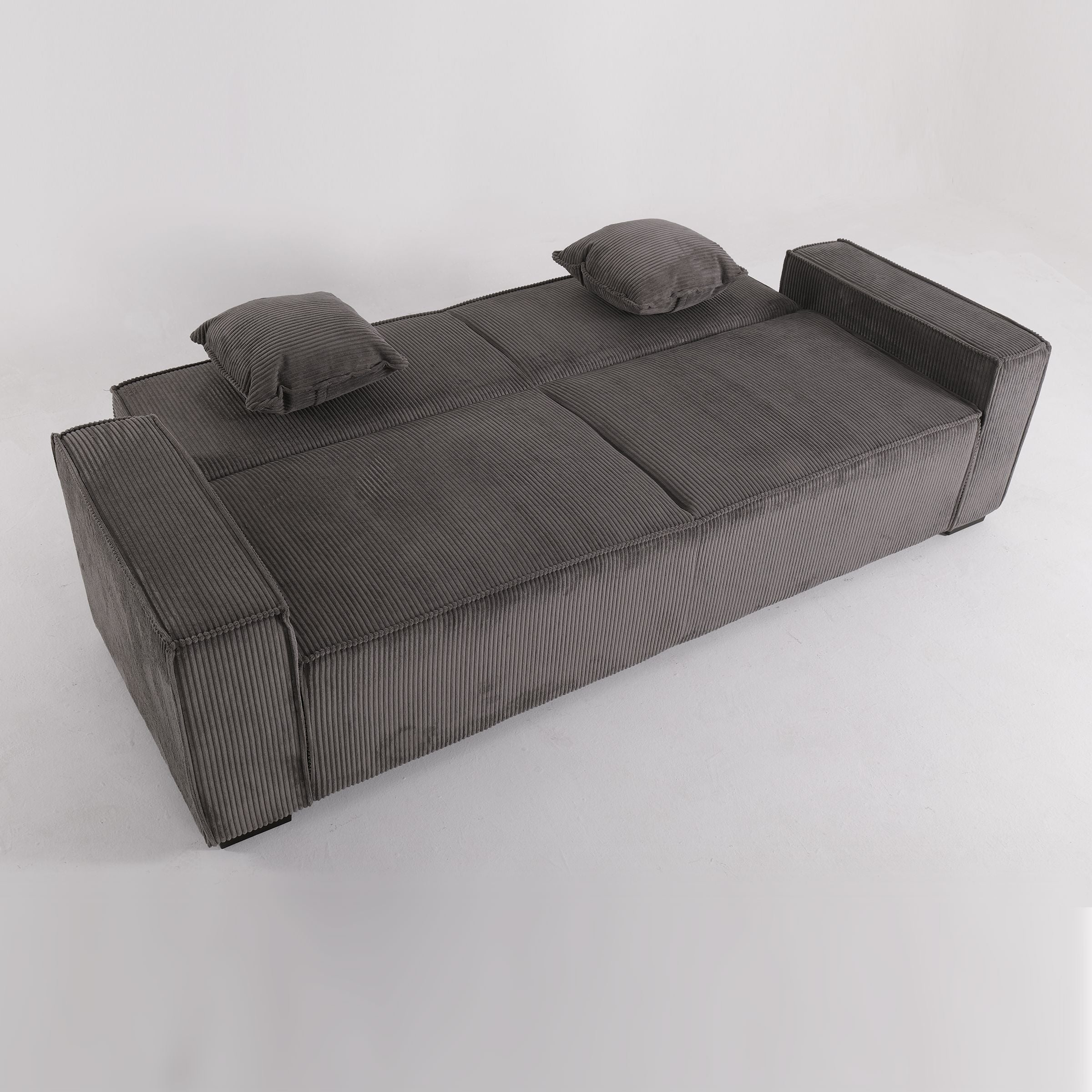 Grey Corduroy Sofa Bed with Adjustable Backrest and Spring Coil Support Living and Home 