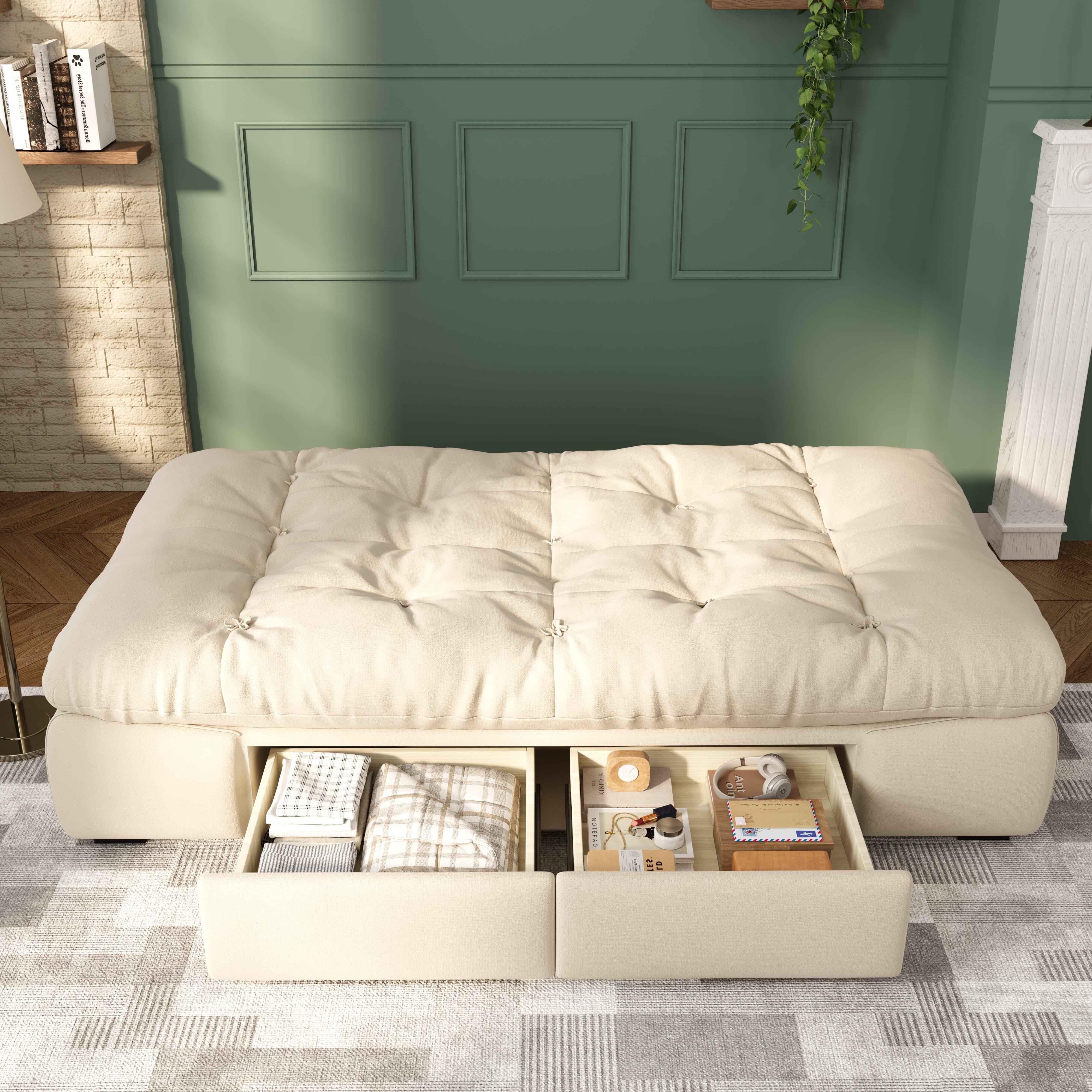 Cottonfy Upgrade Cream Cloud Double Folding Sofa Bed with Storage Cottonfy UK 