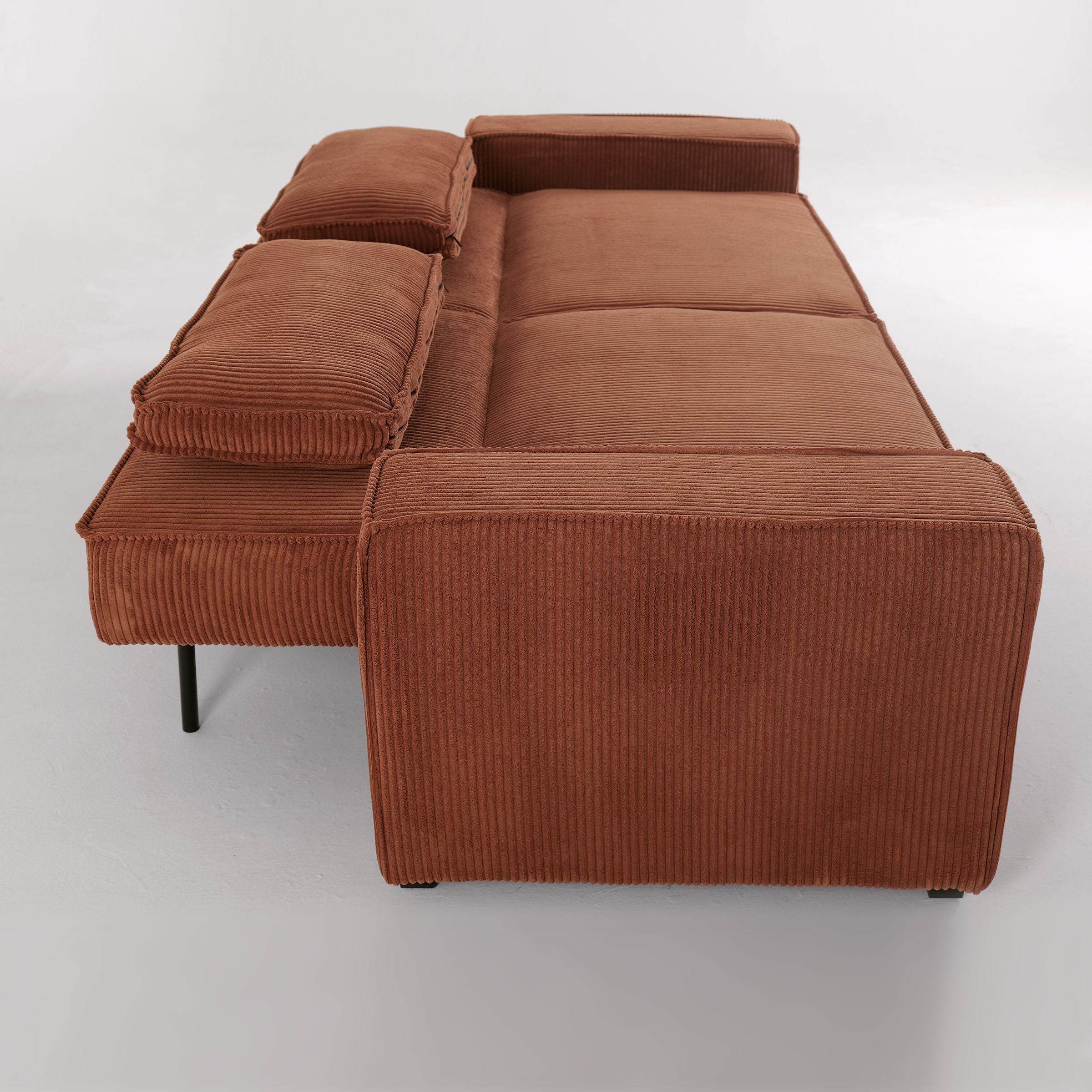 Caramel & Deep Blue Corduroy Sofa Bed with Adjustable Backrest and Spring Coil Support Living and Home 