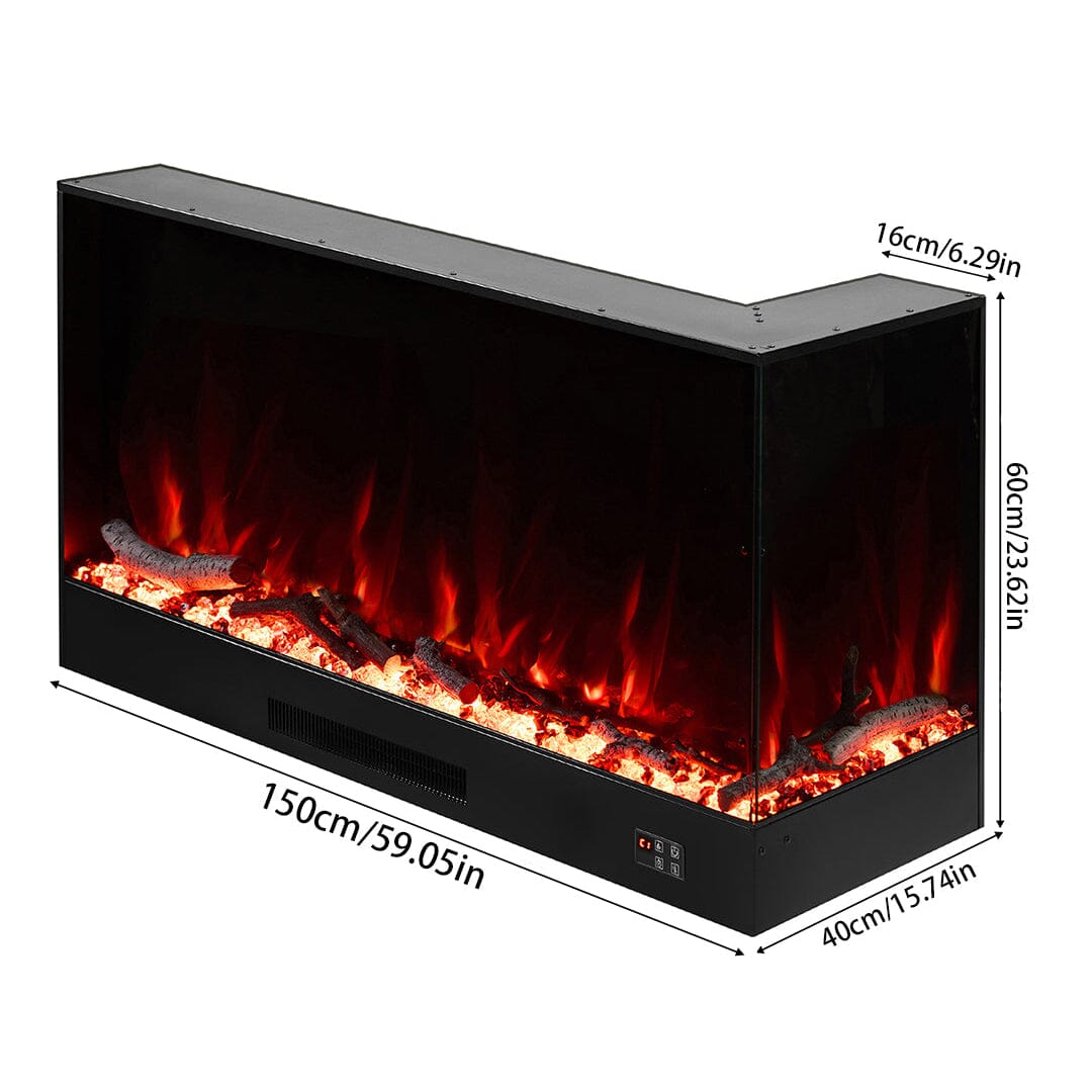 46/60inch L-Shaped Electric Fireplace – WiFi Control, LED Display, Resin Logs & Crystal Stones with Heating Living and Home 
