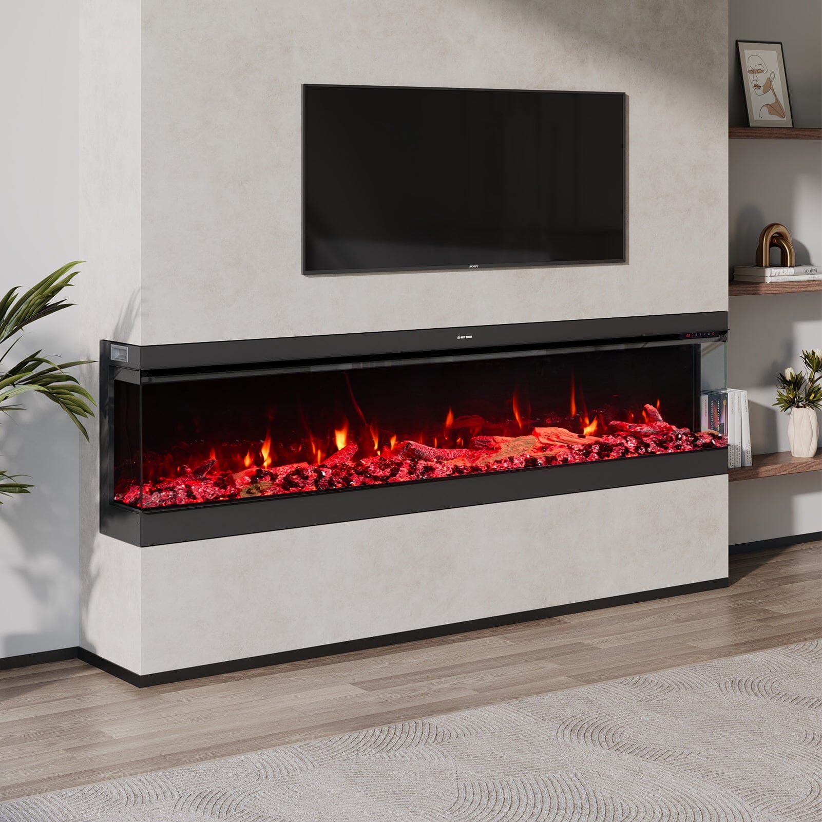 50/60/70/80inch 3-sided Electric Fireplace with Adjustable Color, Temperature and Timing, Controlled by APP Living and Home 80inch 