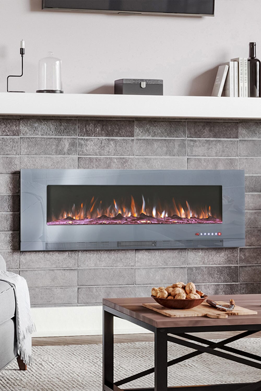 Media Wall 50 Inch Electric Fire Insert Fireplace Mantel Wall