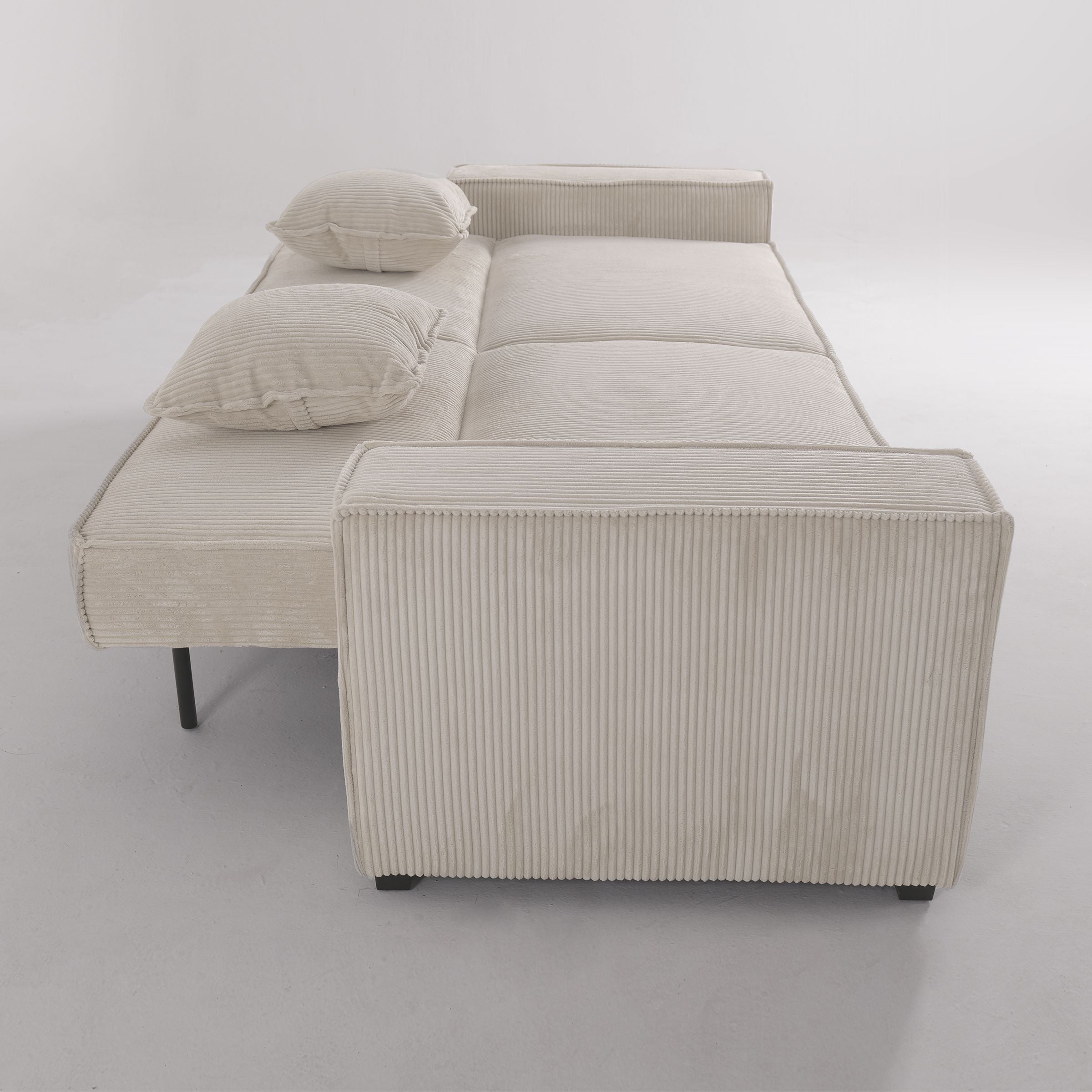 Beige & Grey Corduroy Sofa Bed with Adjustable Backrest and Spring Coil Support Living and Home 