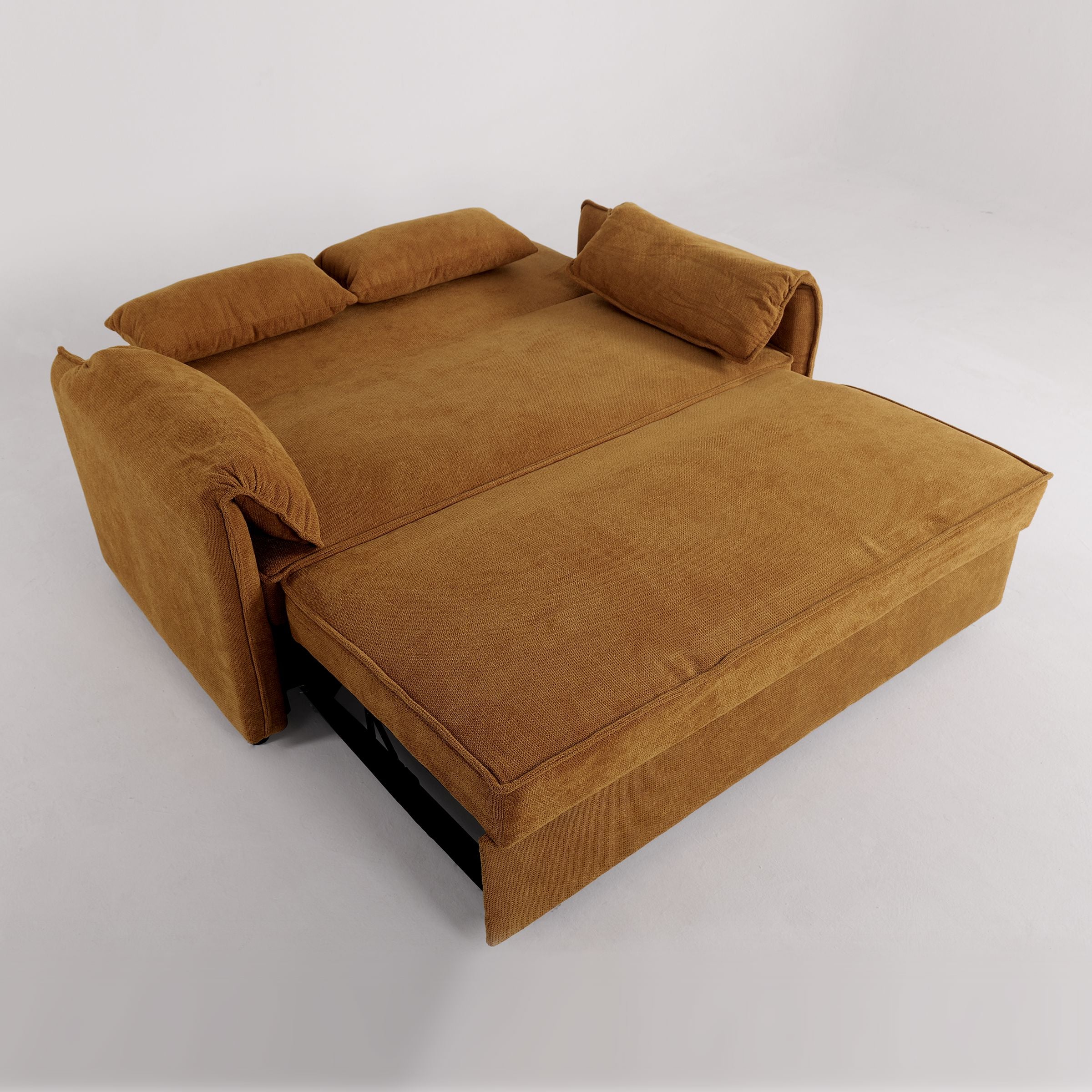 Ginger Yellow Fabric Sofa Bed with Adjustable Backrest and Easy Pull-Out Mechanism Living and Home 