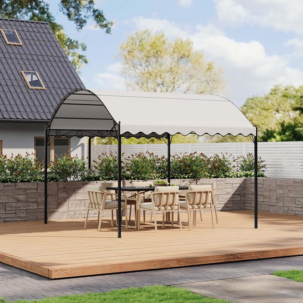9.84 x 9.84 x 8.53 ft/ 9.84 x 13.12 x 8.53 ft Beige Arch Steel Canopy with Ground Pegs Living and Home 