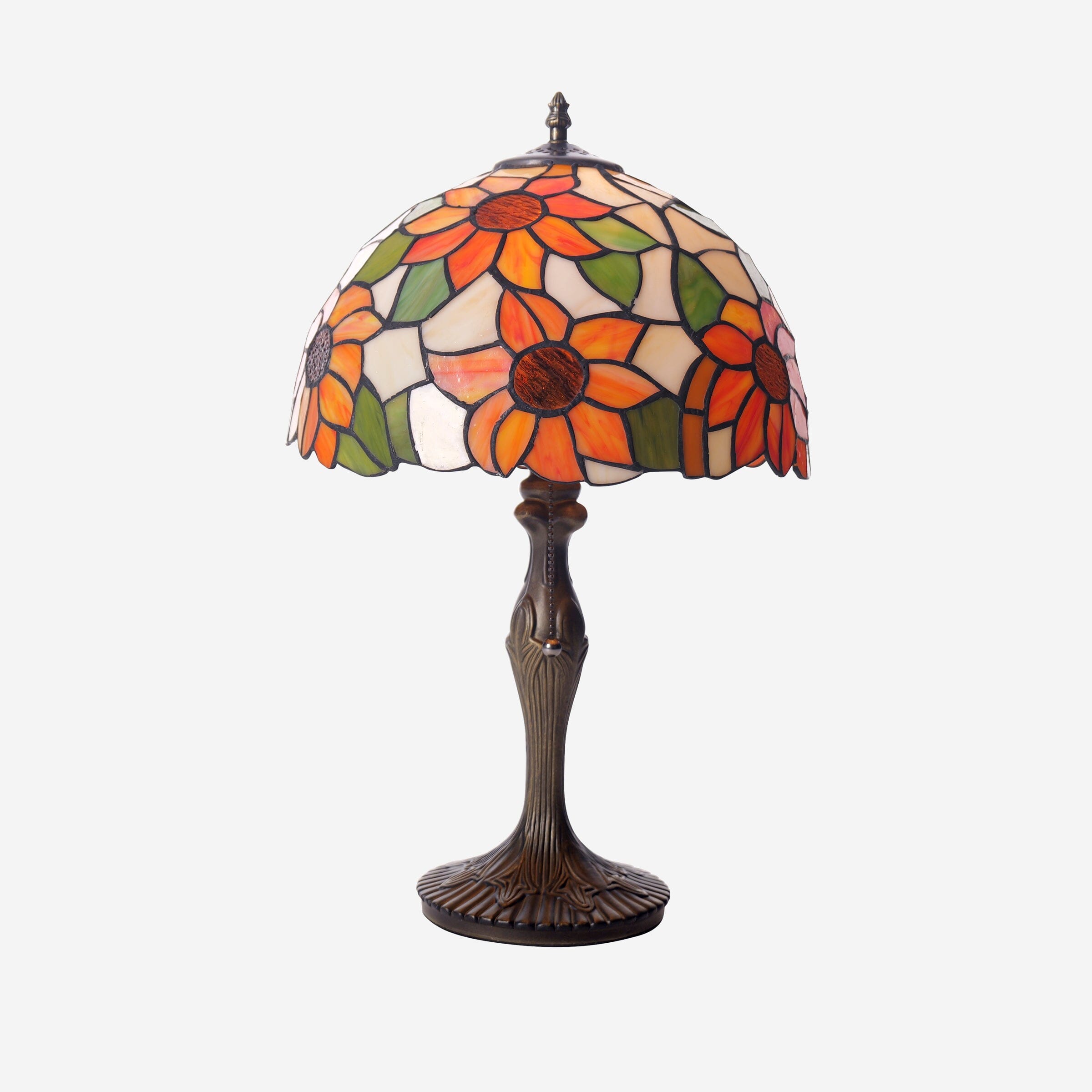 Lightsin Tiffany Table Lamp | Handcrafted Stained Glass Floral Petals Series White and Green Lightsin UK 