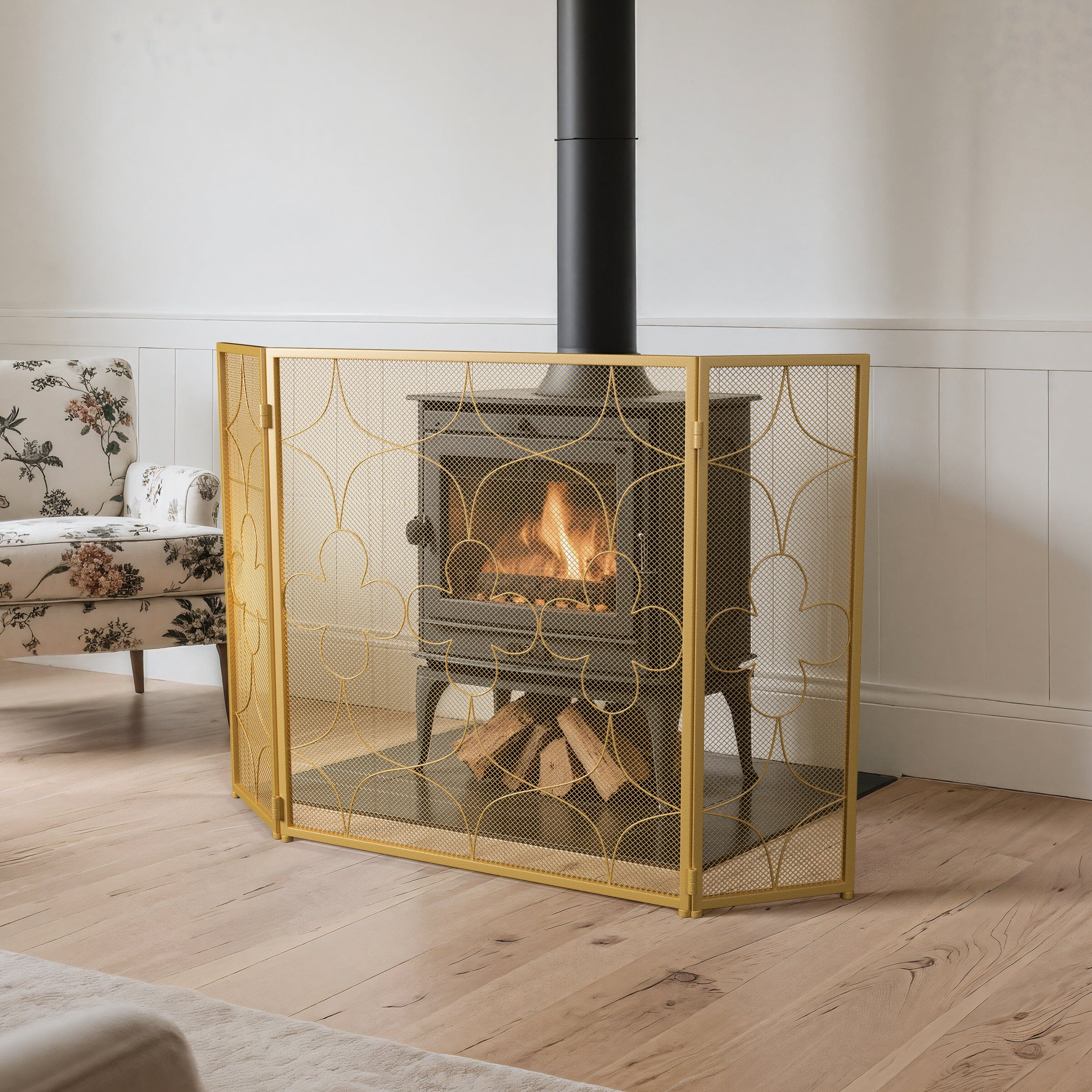 Smallbee Gold Iron Powder-Coated Fireplace Screen – 122x2.3x77.5cm Smallbee UK 