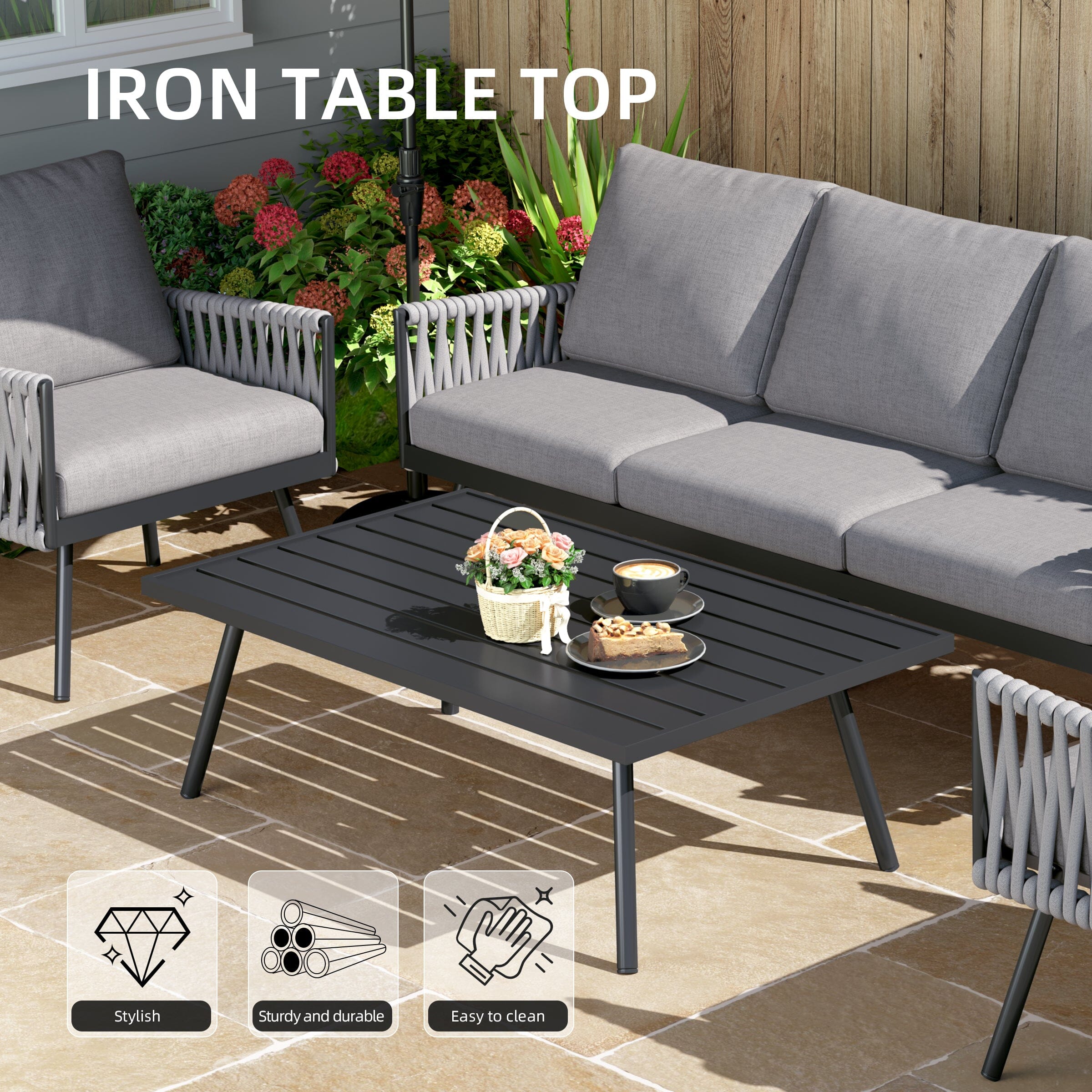 Outdoor Garden Furniture Set with Rope Weave and All Metal Frame 4 Piece Design Living and Home 