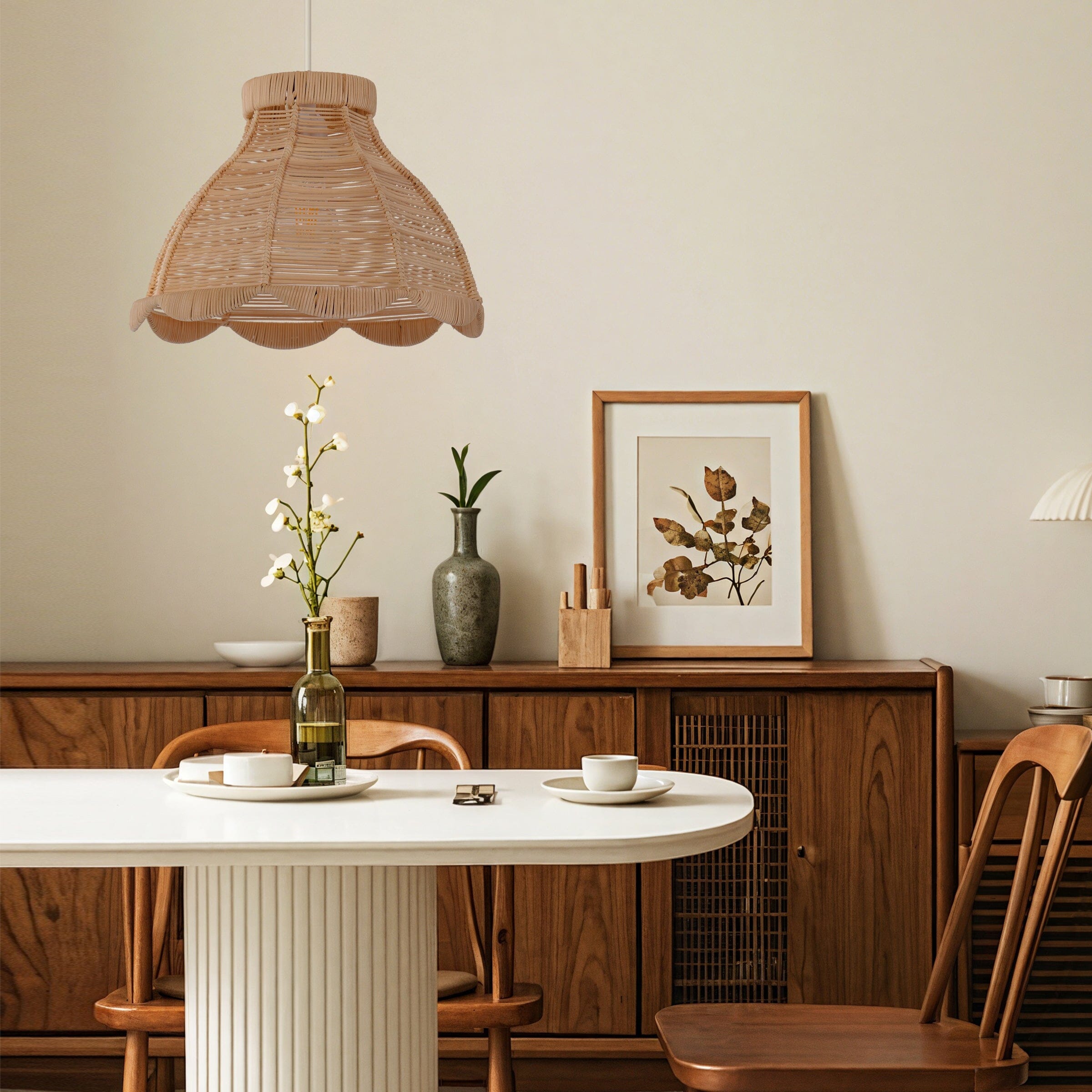Lightsin Japanese-Inspired Petal Bloom Rattan Woven Pendant Light Lightsin UK 