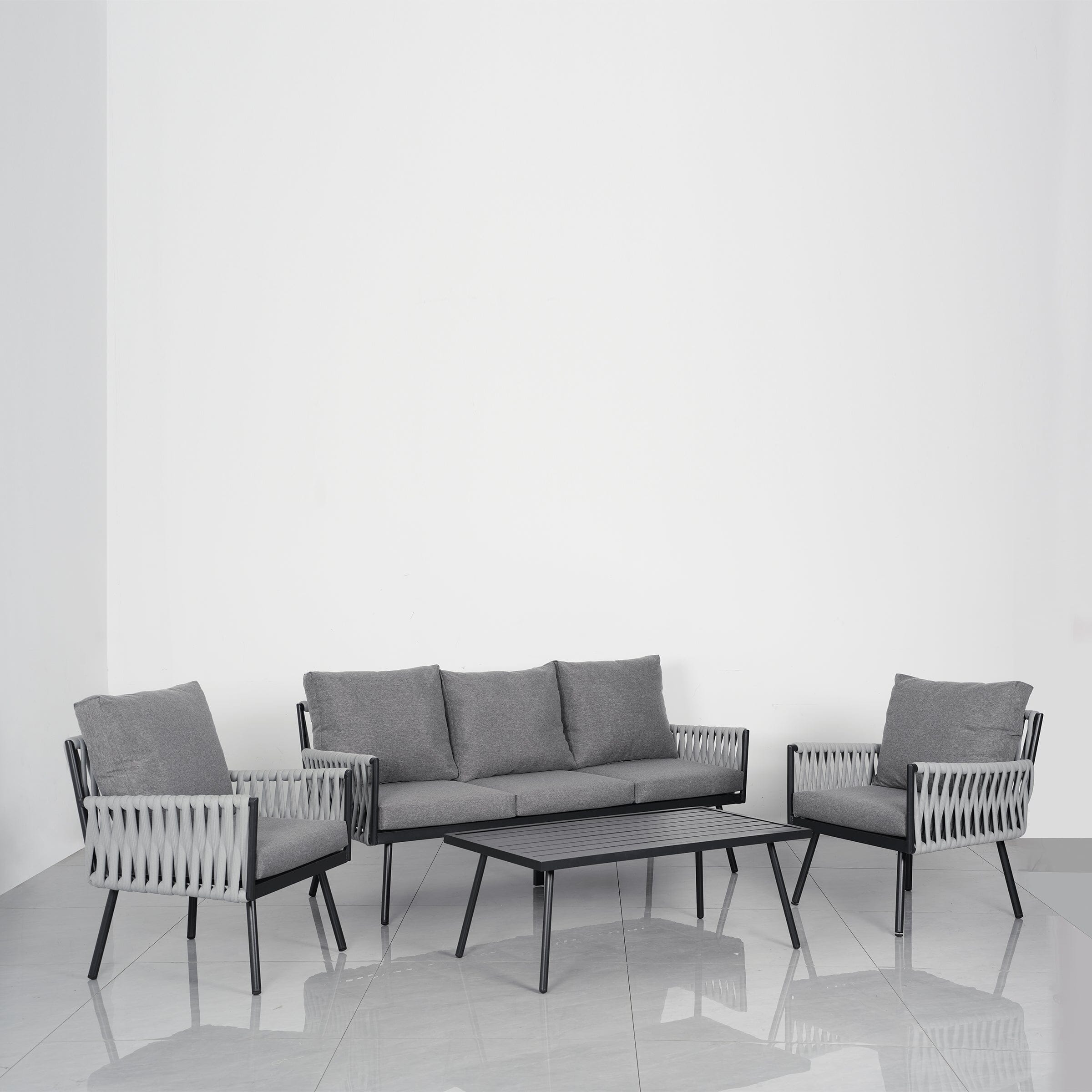 4 Piece Aluminium Outdoor Sofa Set with Glass Table Garden Furniture Living and Home 