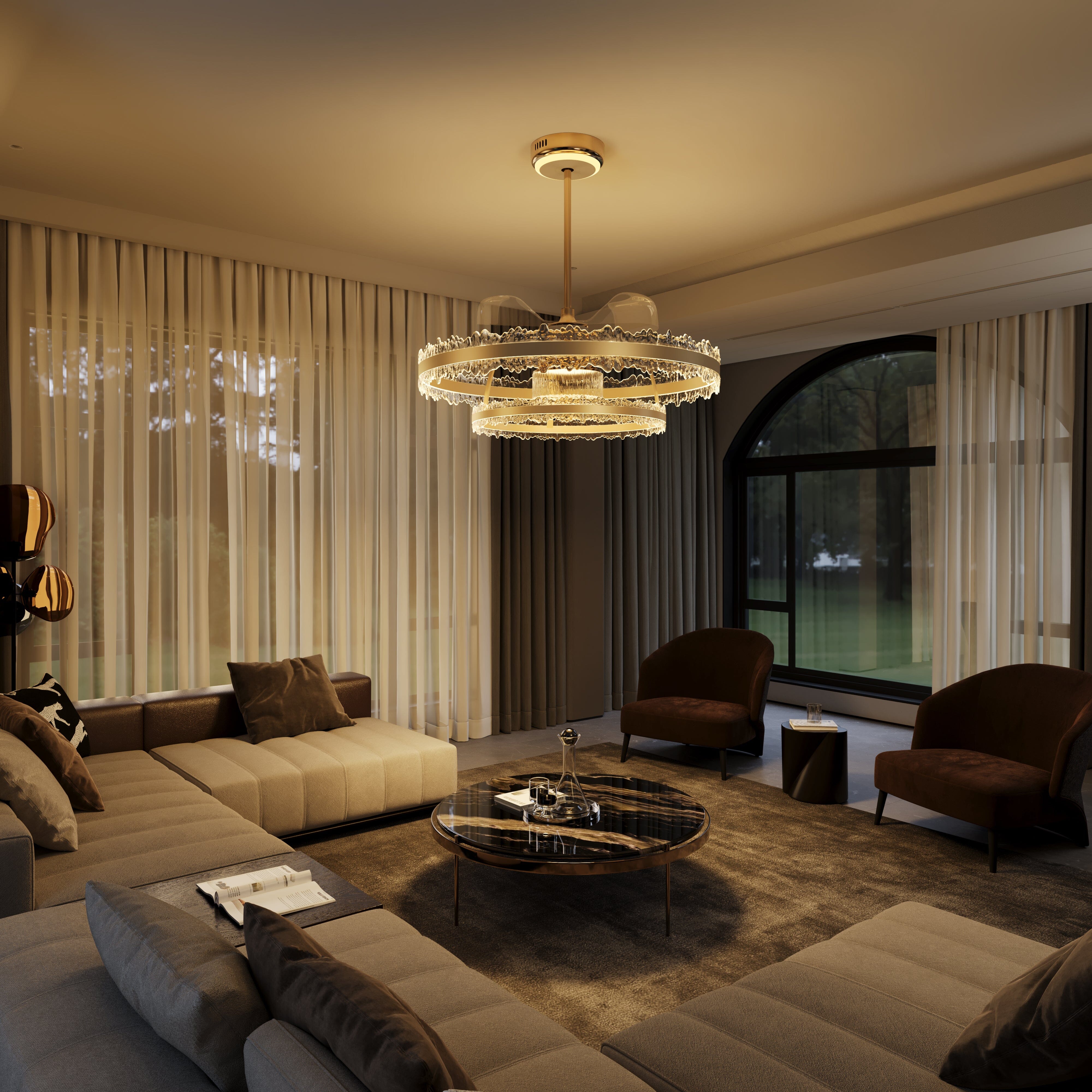 Lightsin Metal Minimalist Acrylic Fan Light with Adjustable Colour Temperature Lightsin UK Double 