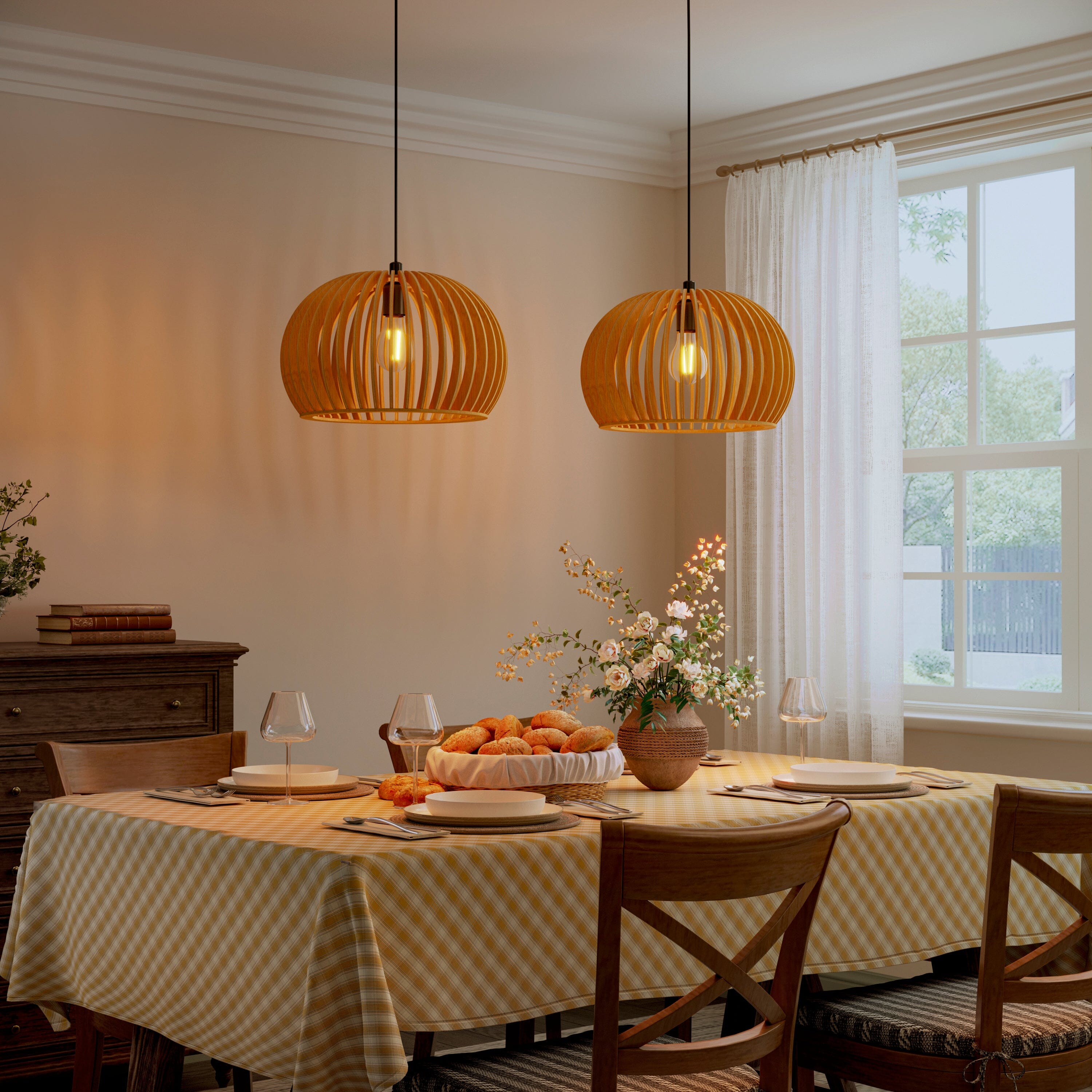 Shadome-Lightsin Natural Wood Pumpkin Pendant Light Eco Friendly Rustic Hanging Lamp for Home Decor Lightsin UK 