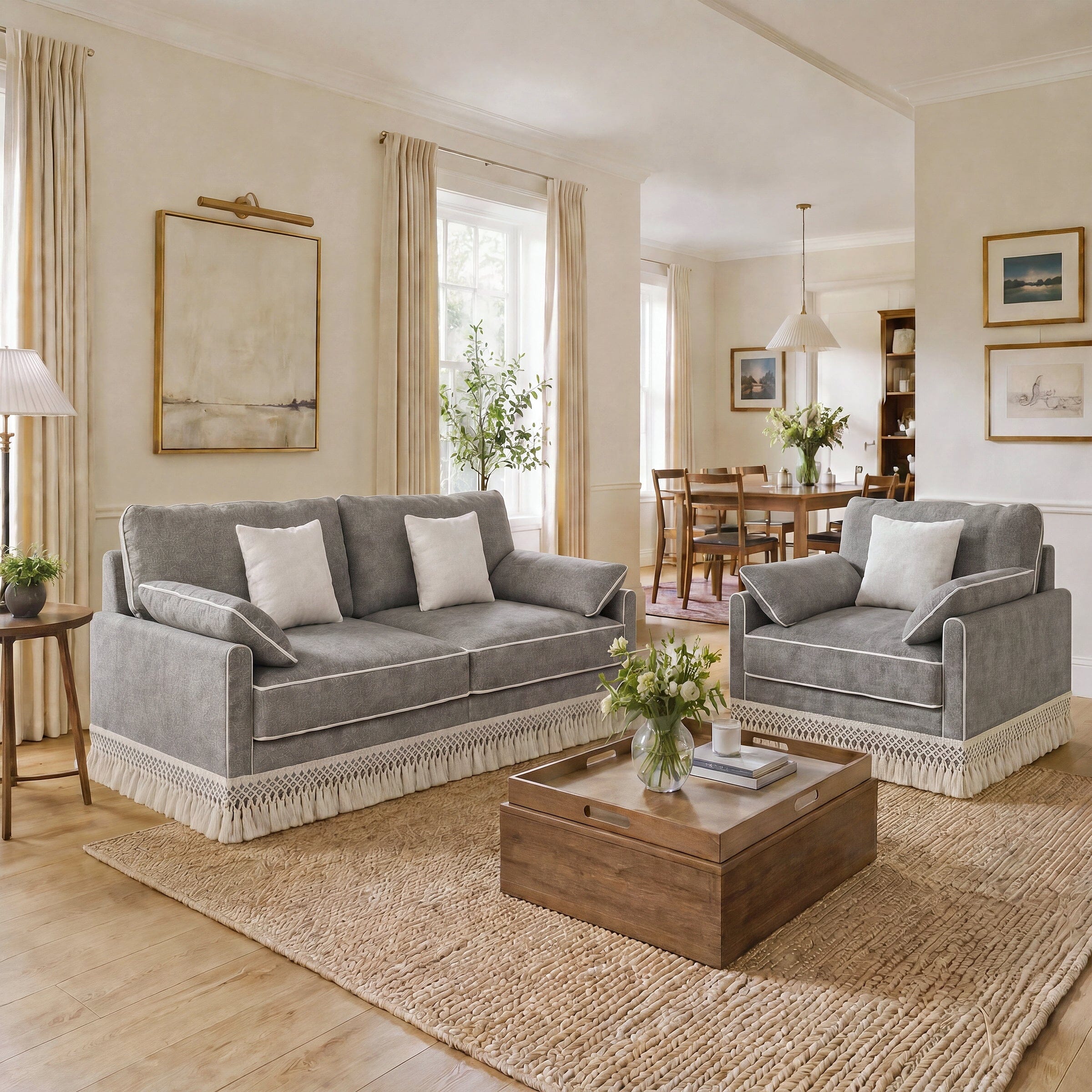 Cotton Linen Detachable Modular Sofa with Fringed Trim Cottonfy UK 