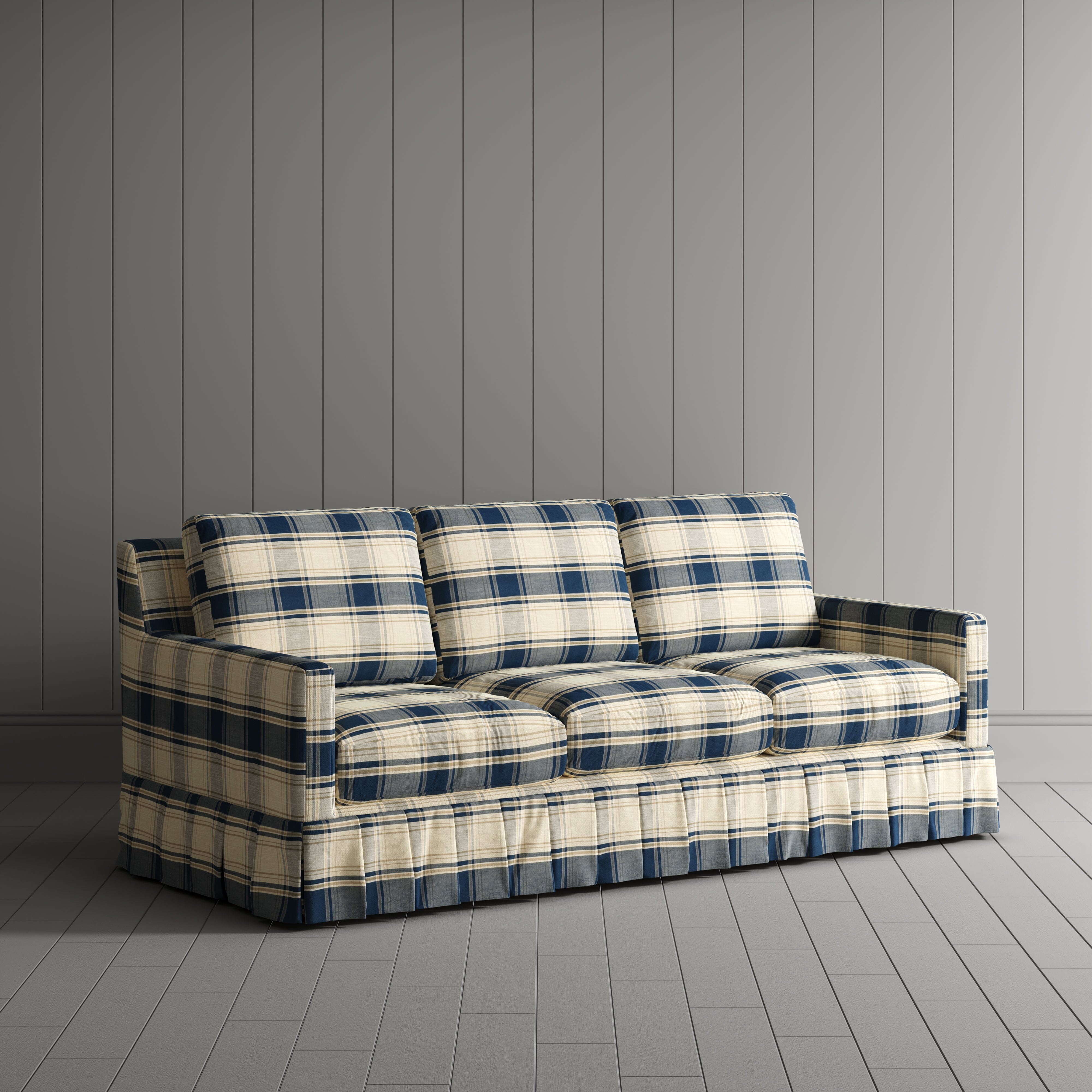 Cottonfy Country Check Sofa with Removable Skirted Covers Living and Home Blue Check 