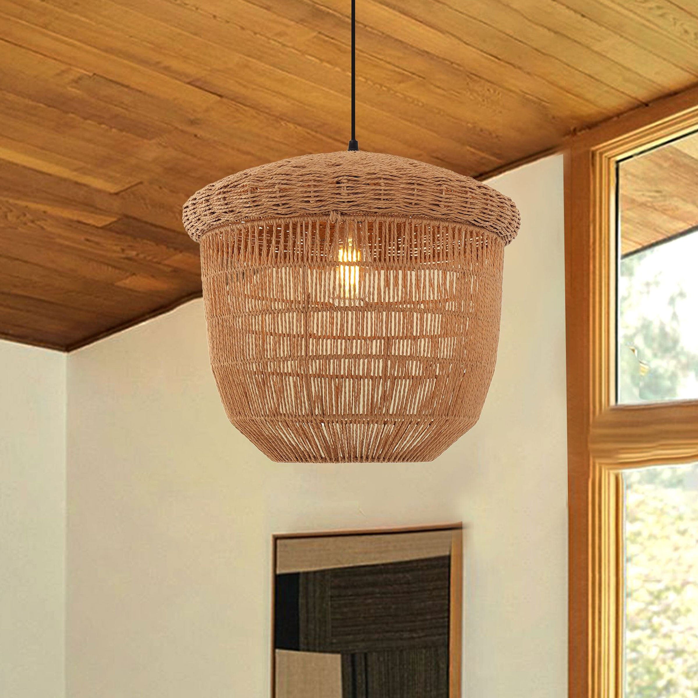 Lightsin Rustic Paper Rope and Iron Basket Pendant Light for Cozy Spaces Lightsin UK 
