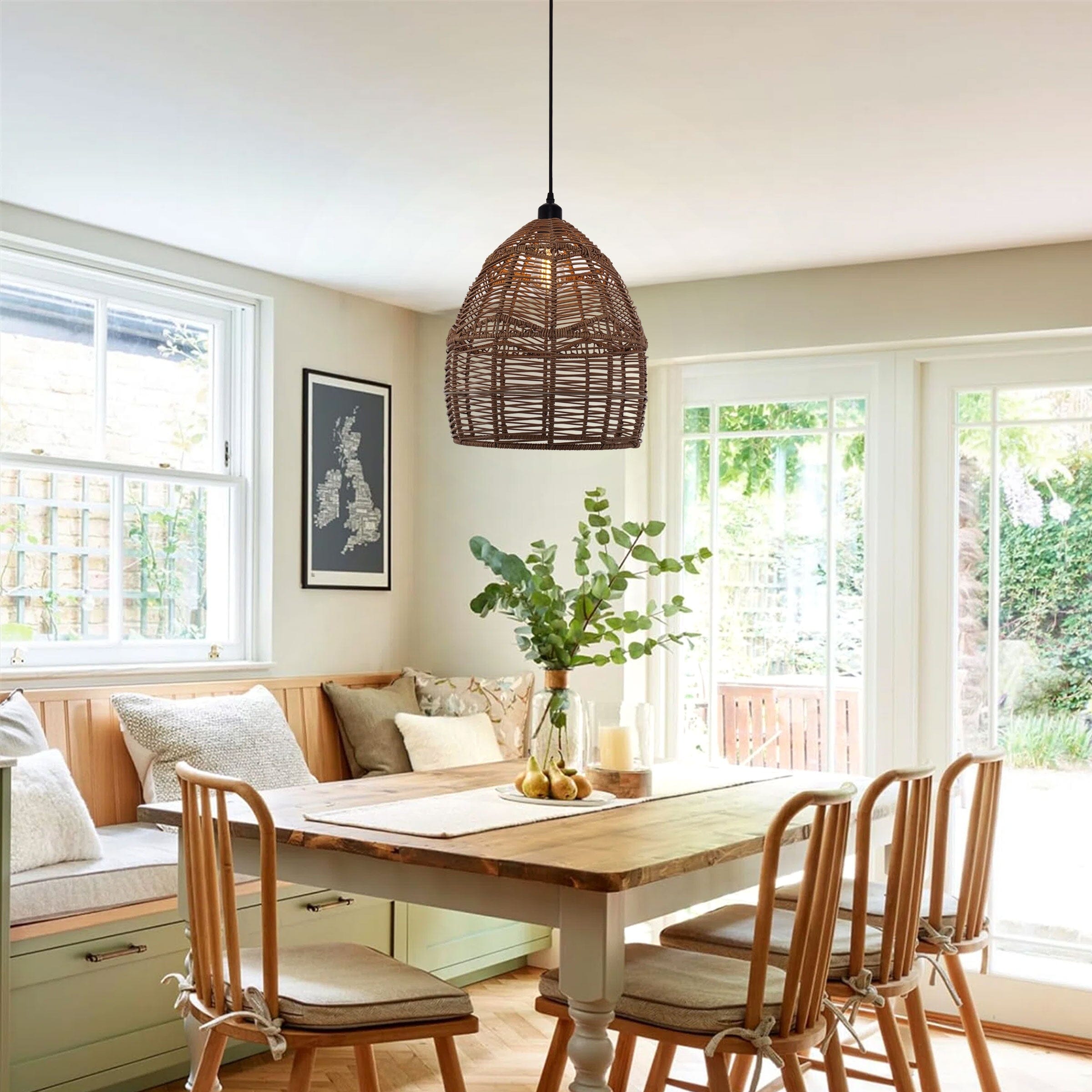 Lightsin Bohemian Woven Rattan Pendant Light Wicker Ceiling Fixture Lightsin UK In Stock 