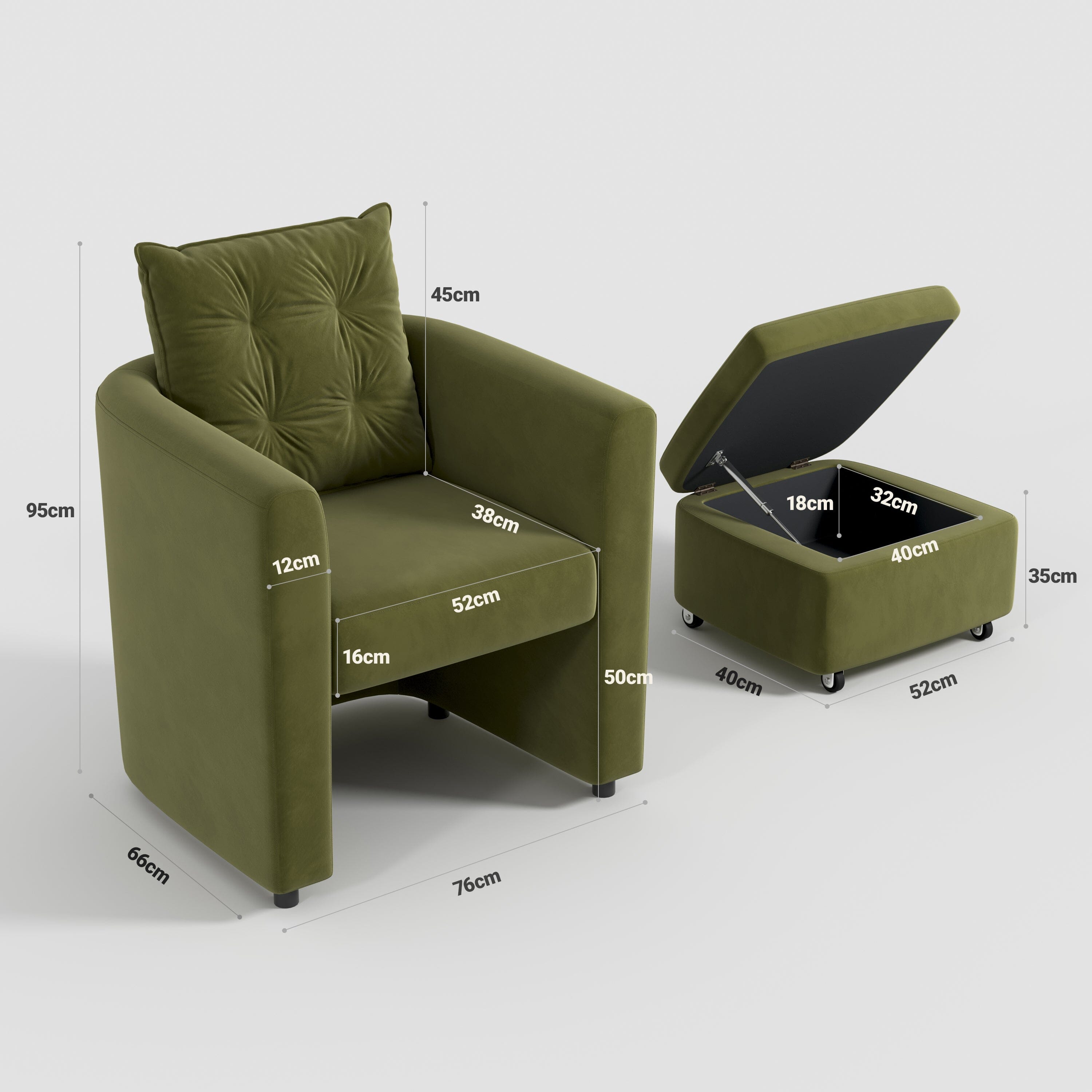 Cottonfy Plush Velvet Snuggler Chair with Hidden Storage Footstool Cottonfy UK 