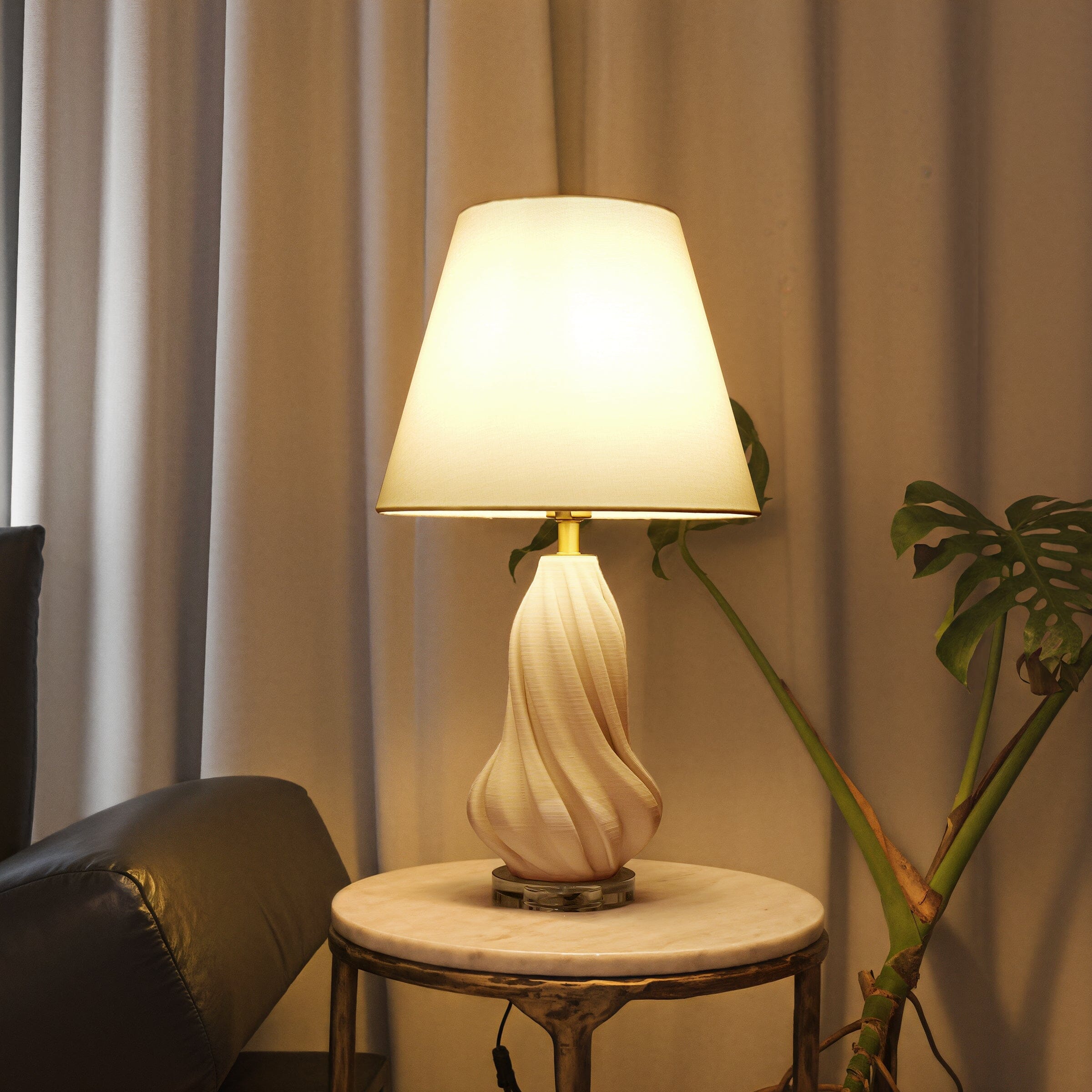 ‍Lightsin 3D Pure White Ceramic Spiral Vase Table Lamp with Fabric Shade (100% off) Lightsin UK 