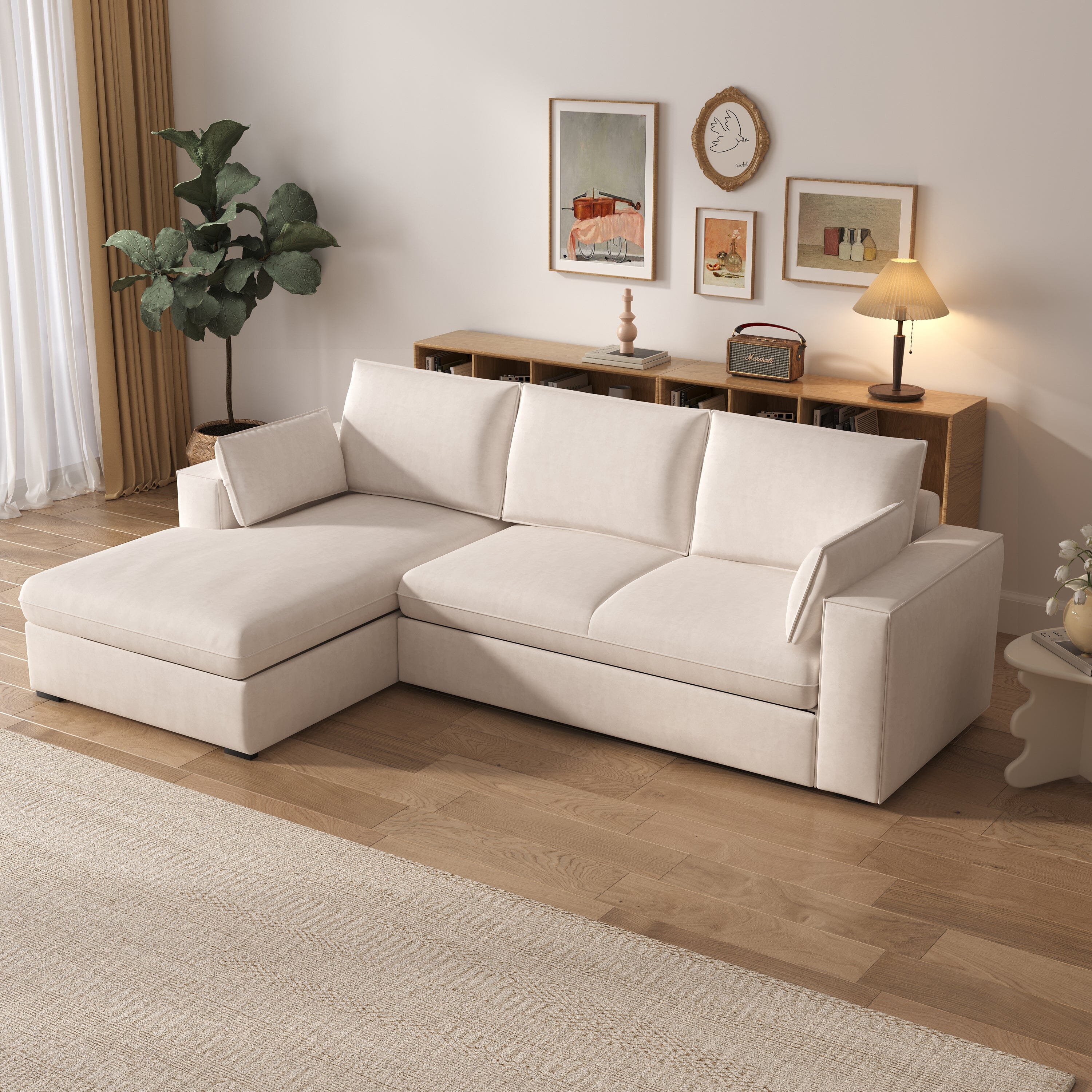 Cottonfy Creamy Tofu Block Pullout Sofa Bed with Storage Cottonfy UK 