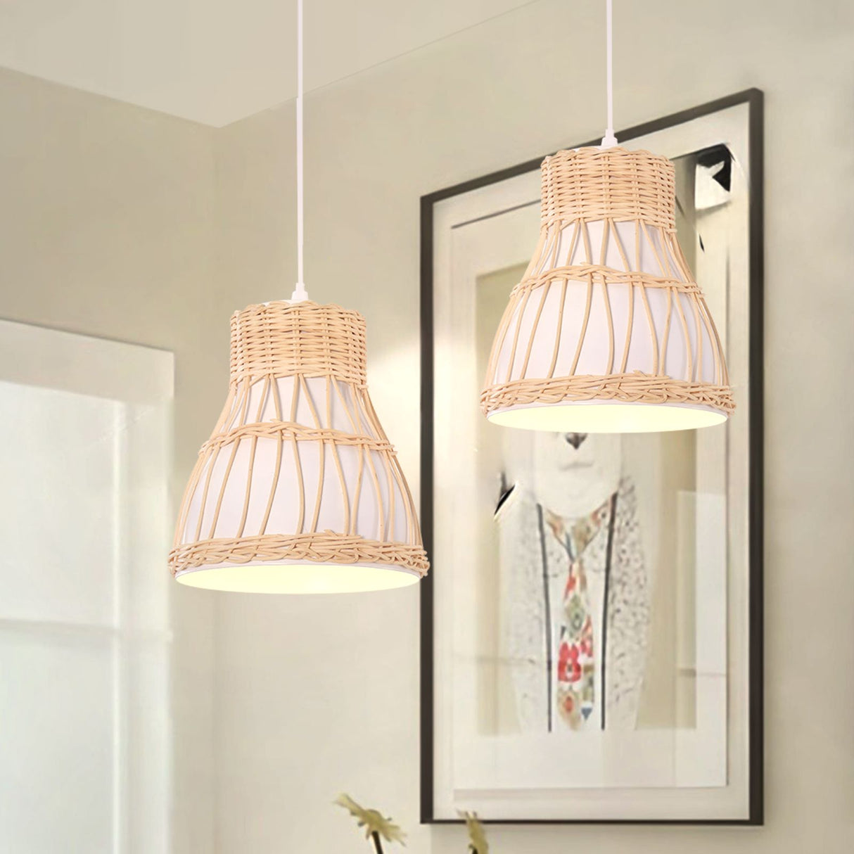 Lightsin Modern Rattan Pendant Light Available in Grey, Pink, and White Lightsin UK White 
