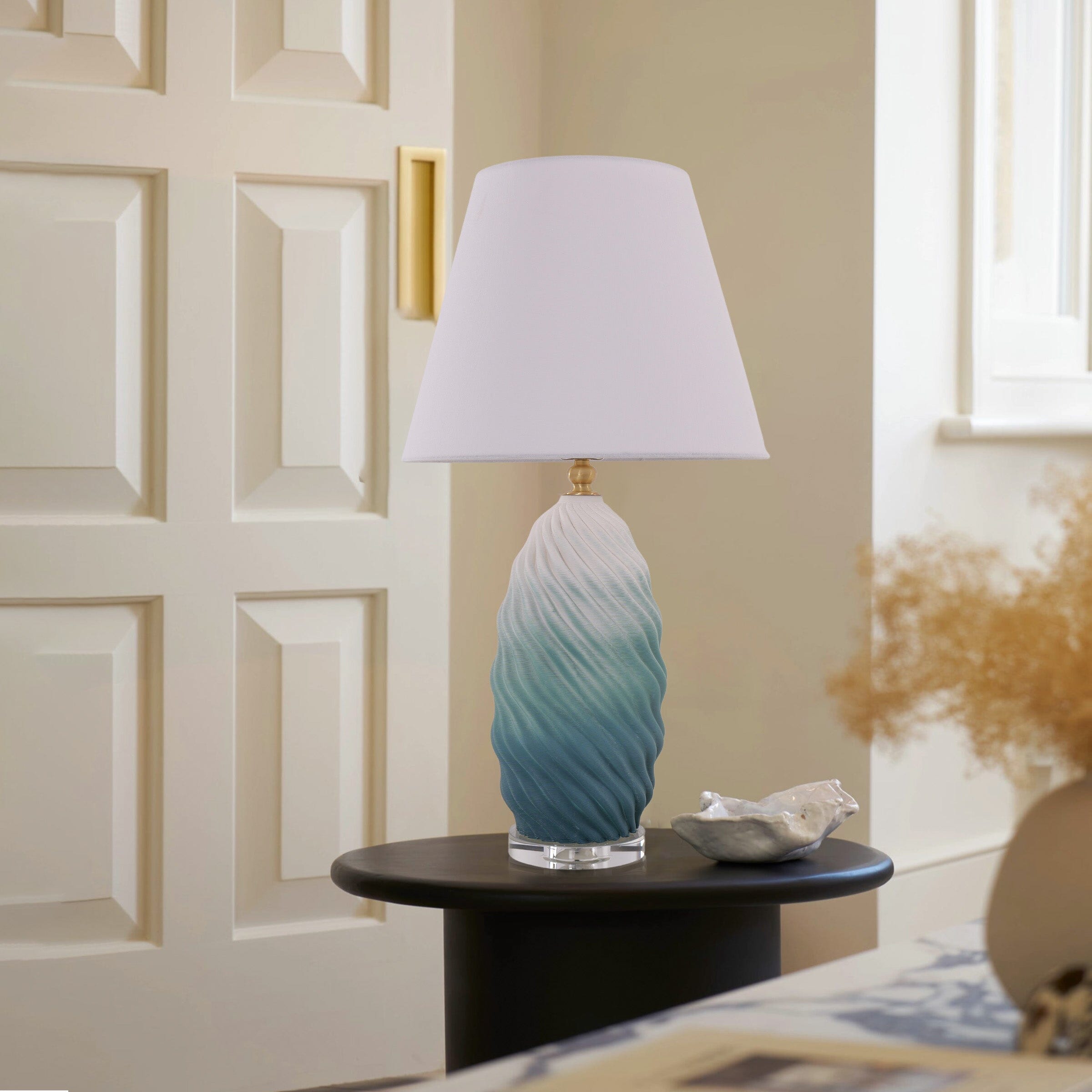 ‍Lightsin 3D Green White Gradient Threaded Ceramic Table Lamp with Fabric Shade (100% off) Lightsin UK L 