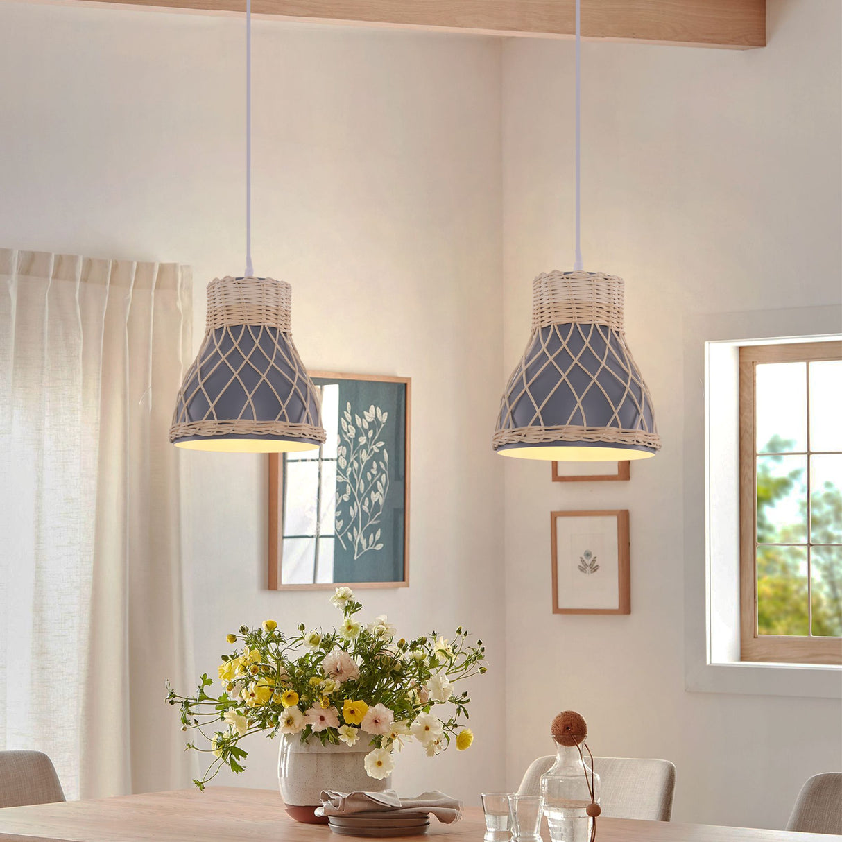 Lightsin Modern Rattan Pendant Light Available in Grey, Pink, and White Lightsin UK 
