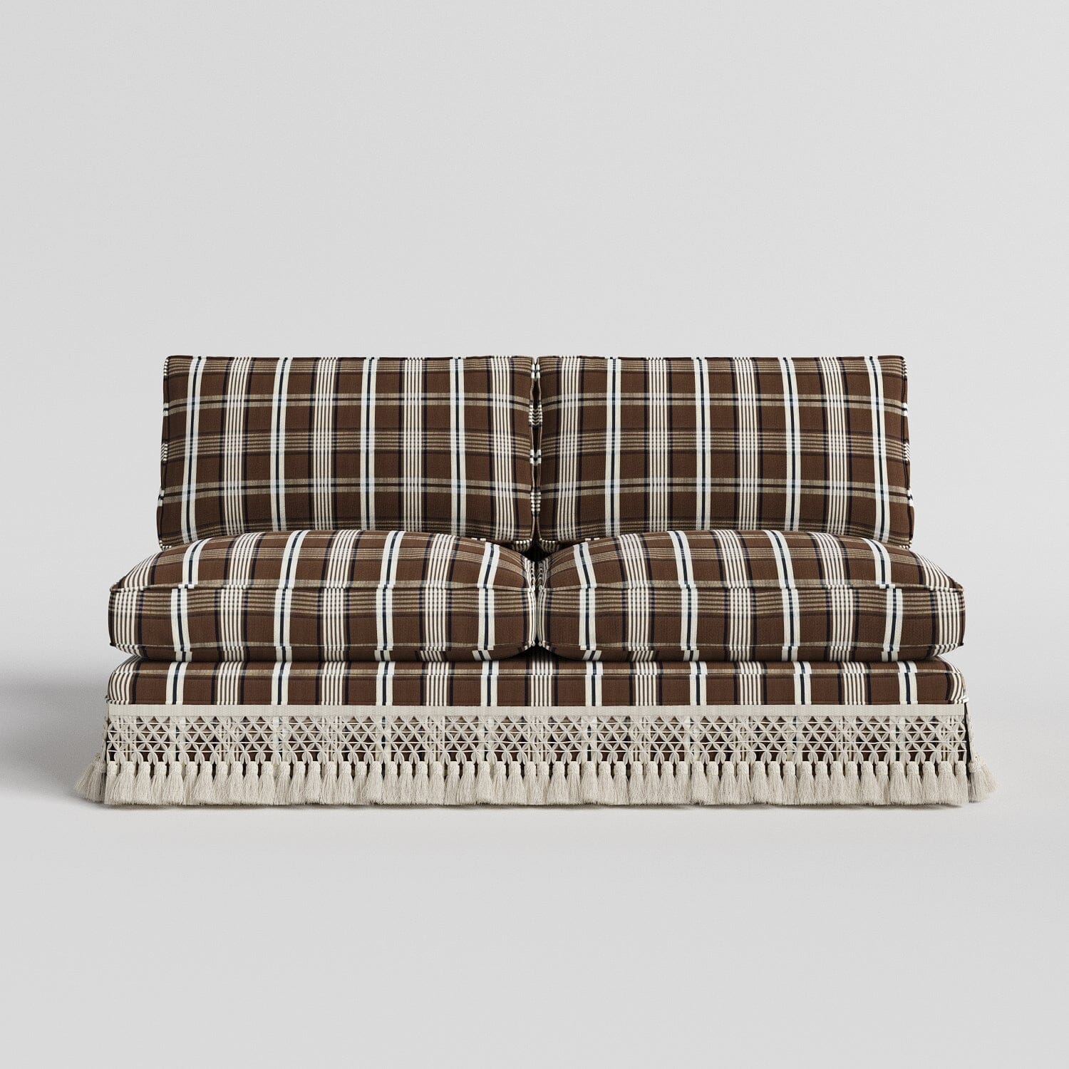 Armless Sofa with Fringed Trim and Removable Covers Cottonfy UK 