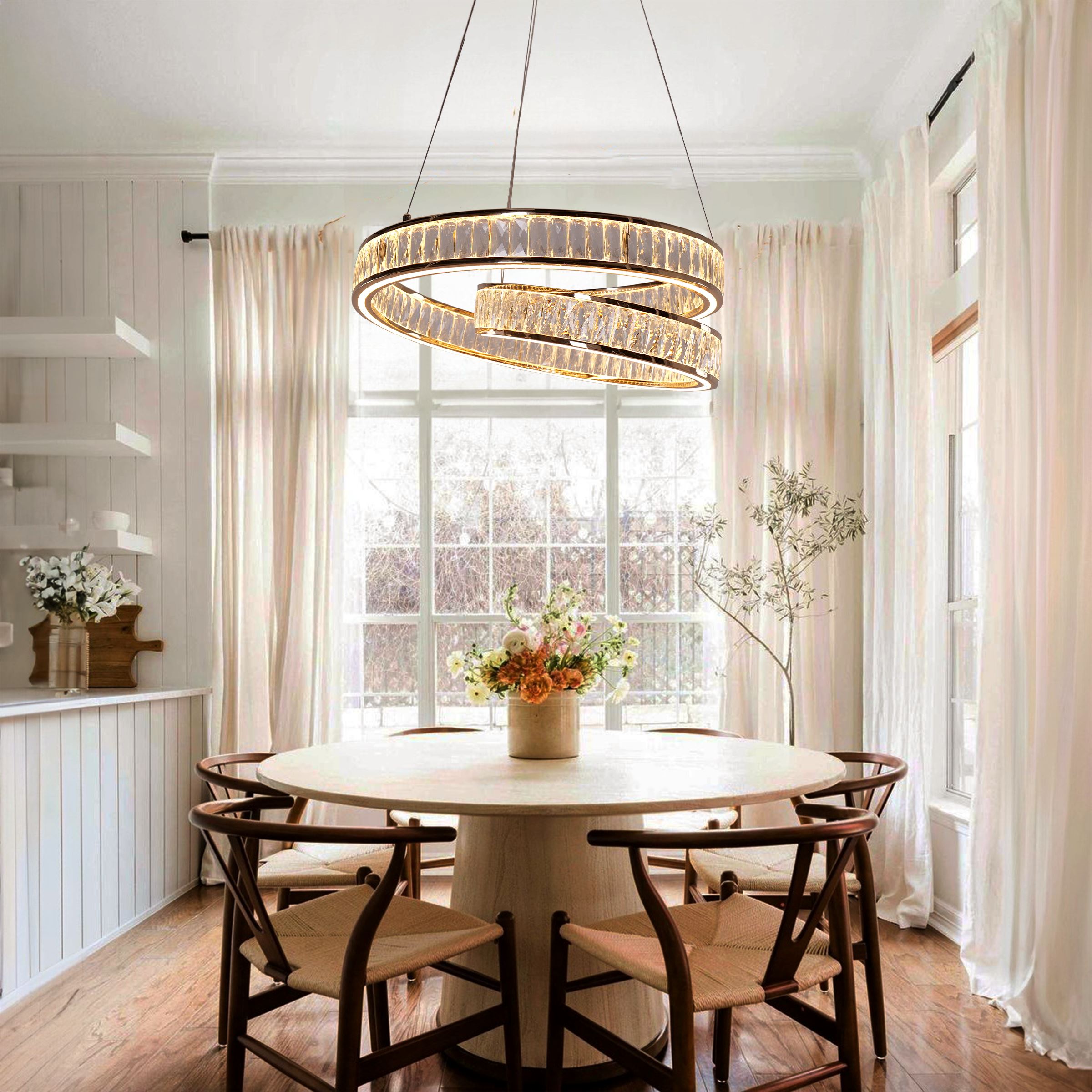 Lightsin Elegant Gold Crystal Swirl Pendant Light Luxury Crystal