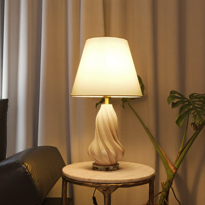 Lightsin 3D Pure White Ceramic Spiral Vase Table Lamp with Fabric Shade Lightsin UK 