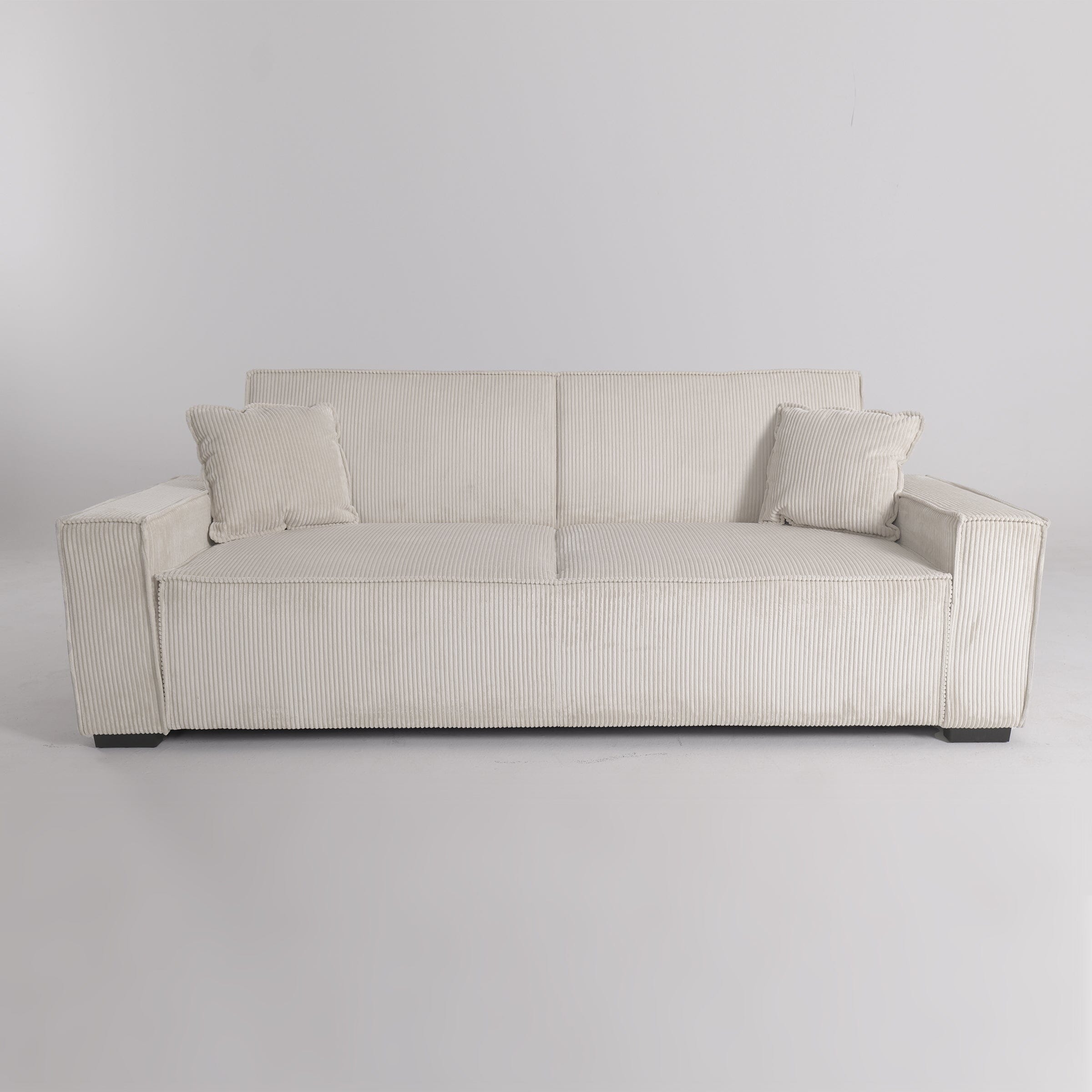 Beige & Grey Corduroy Sofa Bed with Adjustable Backrest and Spring Coil Support Living and Home Beige 