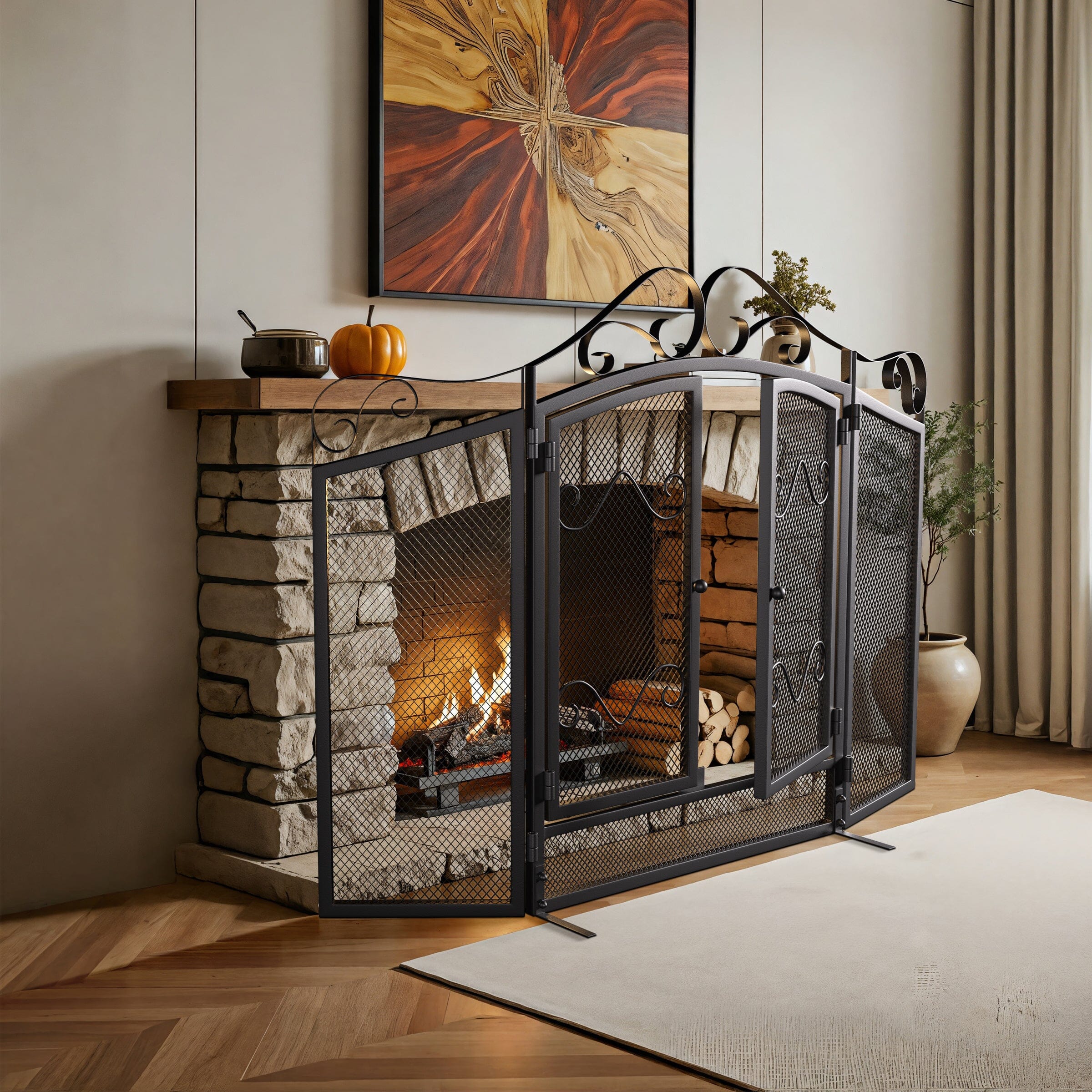 Smallbee Black Powder-Coated Iron Fireplace Screen – 114.7x84x16.5cm Smallbee UK 