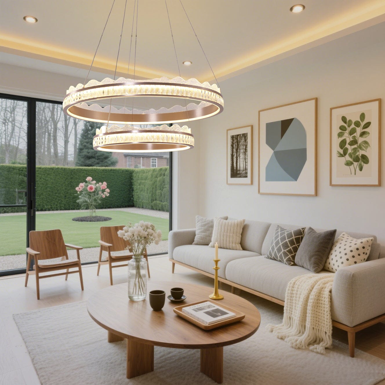 Lightsin Golden Crystal Dual-Ring LED Pendant Light in Modern Aluminum Design Lightsin UK 