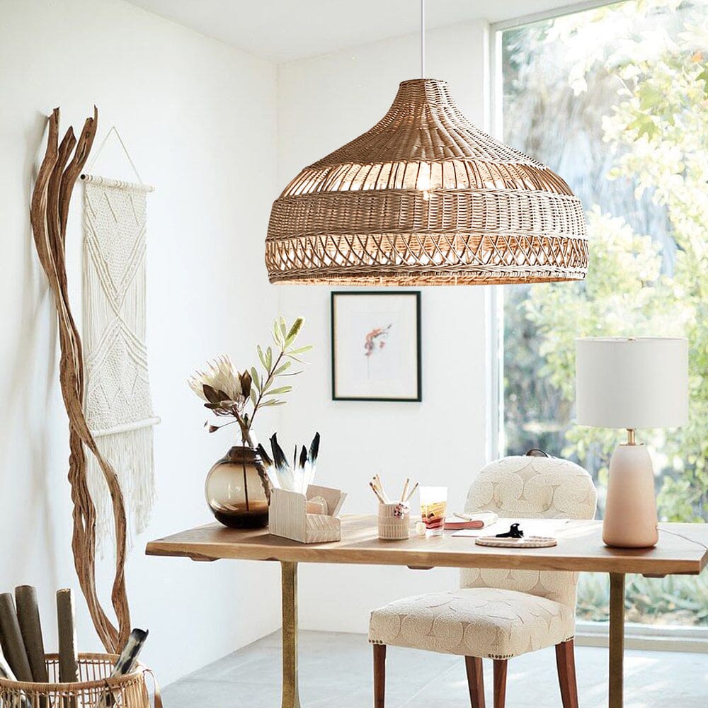 Lightsin Handwoven Rattan Woven Pendant Light Retro Country Lamp Fixture Lightsin UK D80cm In Stock 