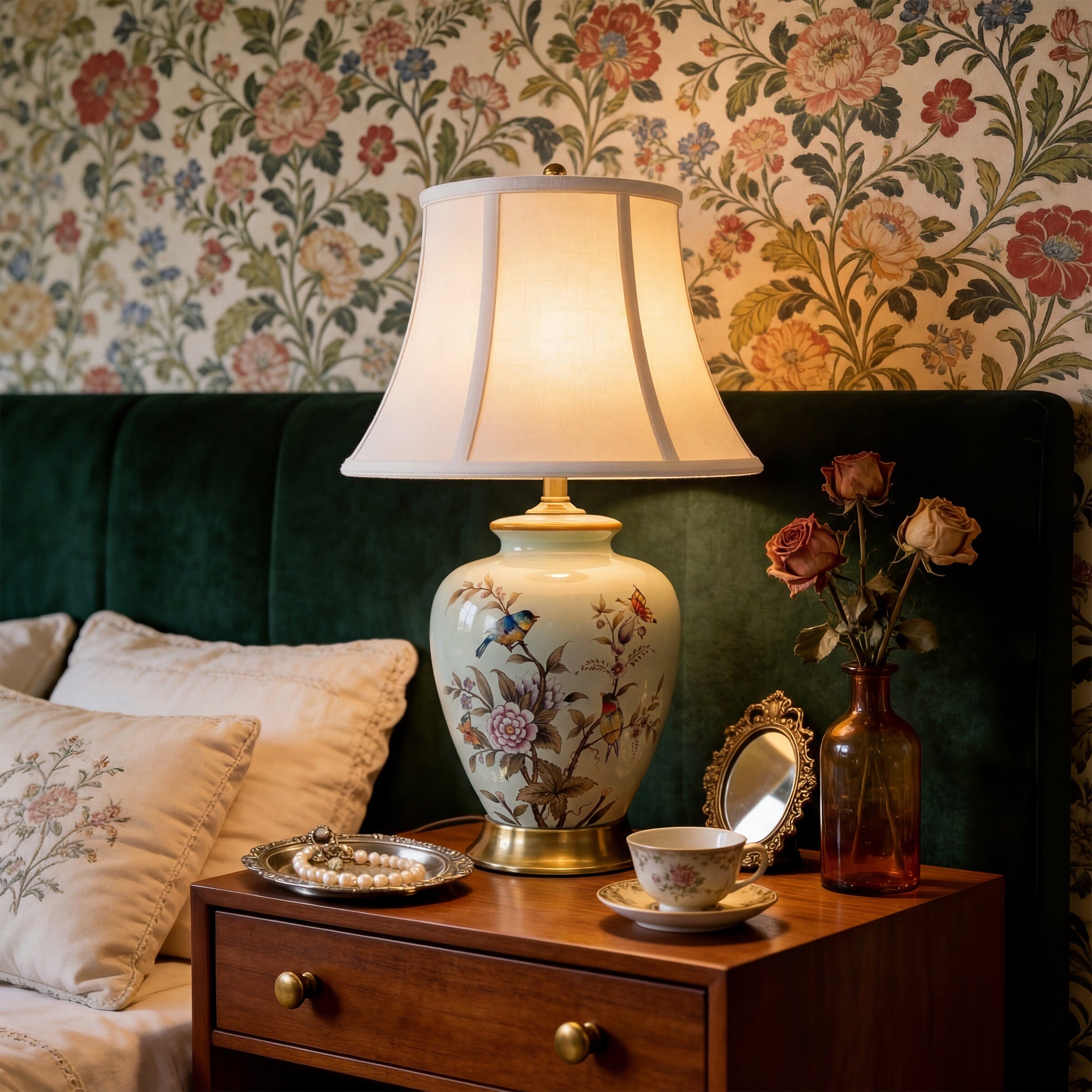 Lightsin Vintage Ceramic Floral Table Lamp with Copper Base for Bedside and Table Lighting Lightsin UK 