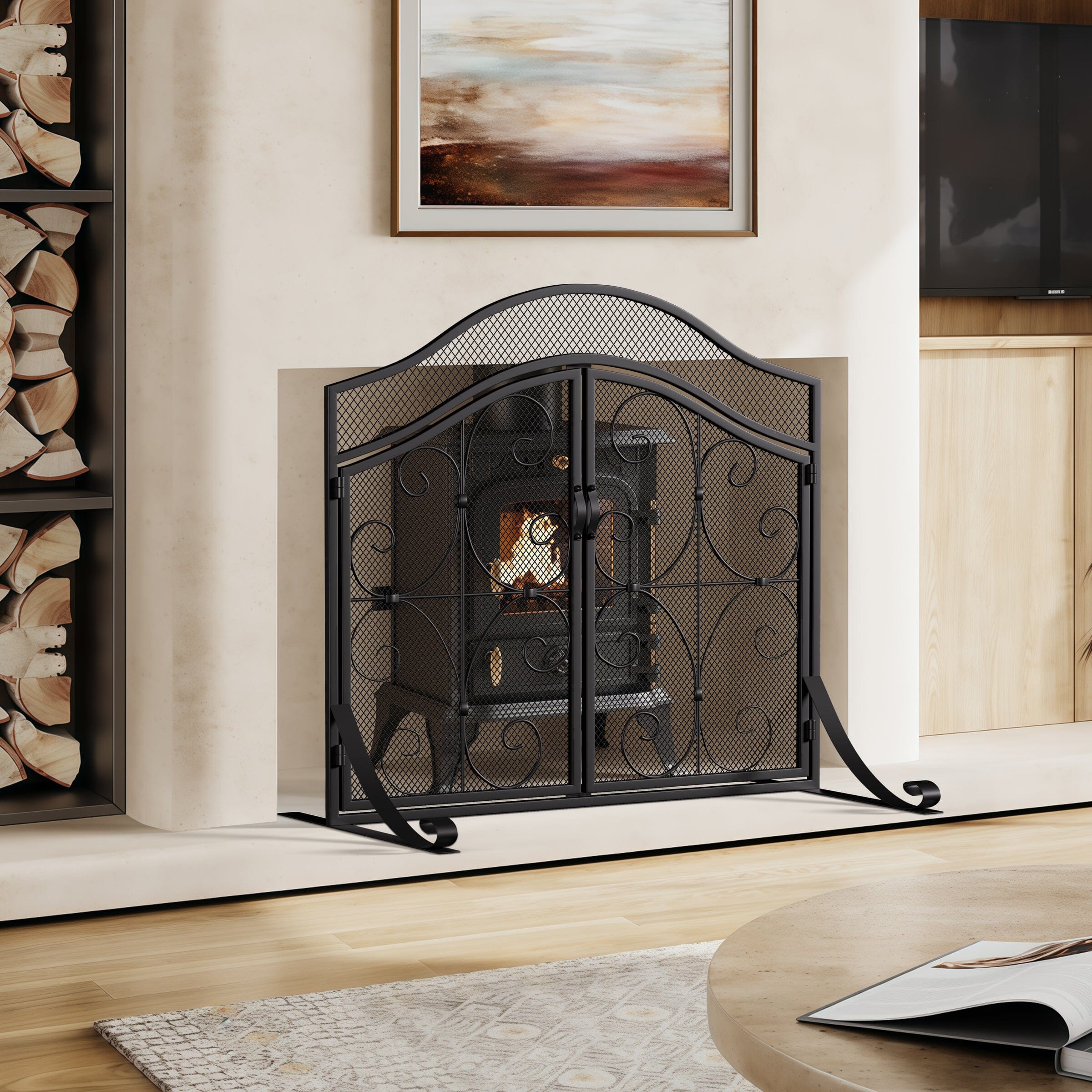 Smallbee Iron Fireplace Screen Black Powder-Coated – 90x32x78.8cm Smallbee UK 