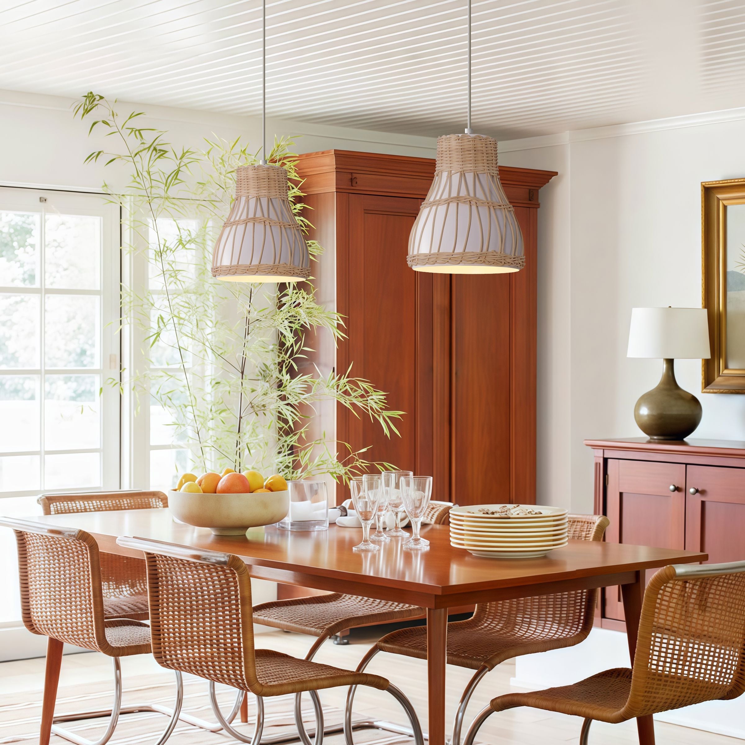 Lightsin Modern Rattan Pendant Light Available in Grey, Pink, and White Lightsin UK White 2 Units 