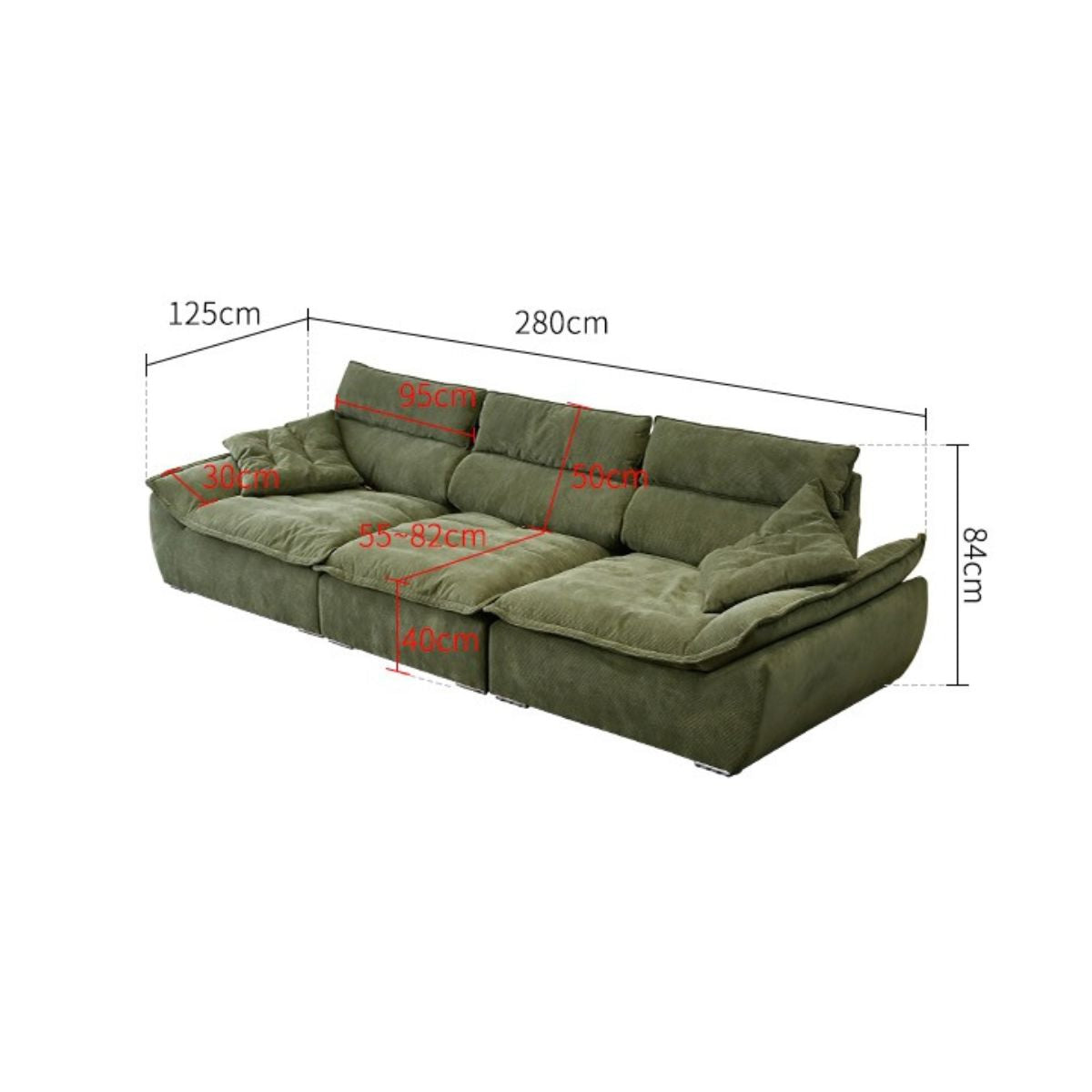 Cottonfy Adjustable Backrest Sailboat Corduroy Sofa Green Cottonfy UK 