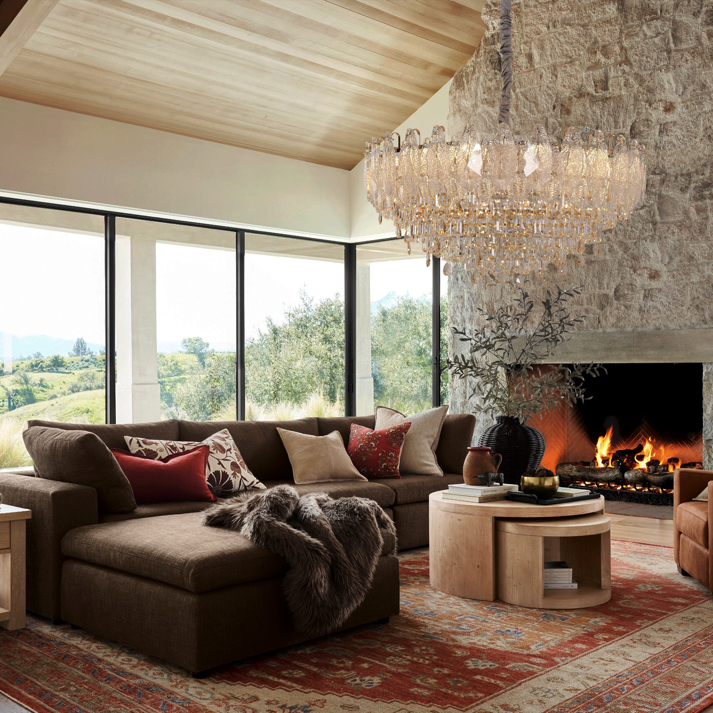 Lightsin Champagne Gold Crystal Leaf Chandelier Lightsin UK 