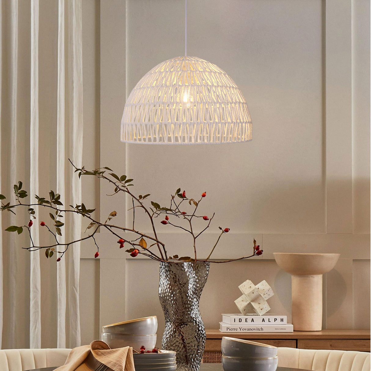 Lightsin Eco-Friendly White Handwoven Paper Rope Pendant Light Lightsin UK 